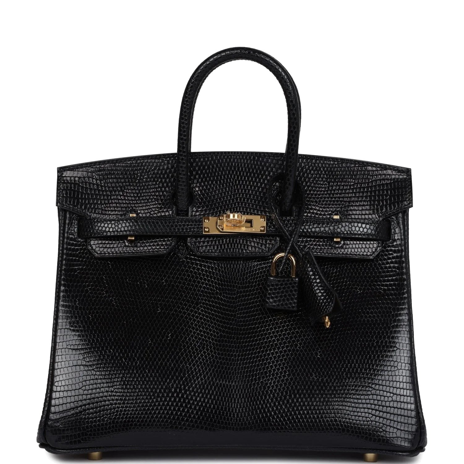 Hermes Birkin 25 Black Shiny Varanus Niloticus Lizard Gold Hardware
