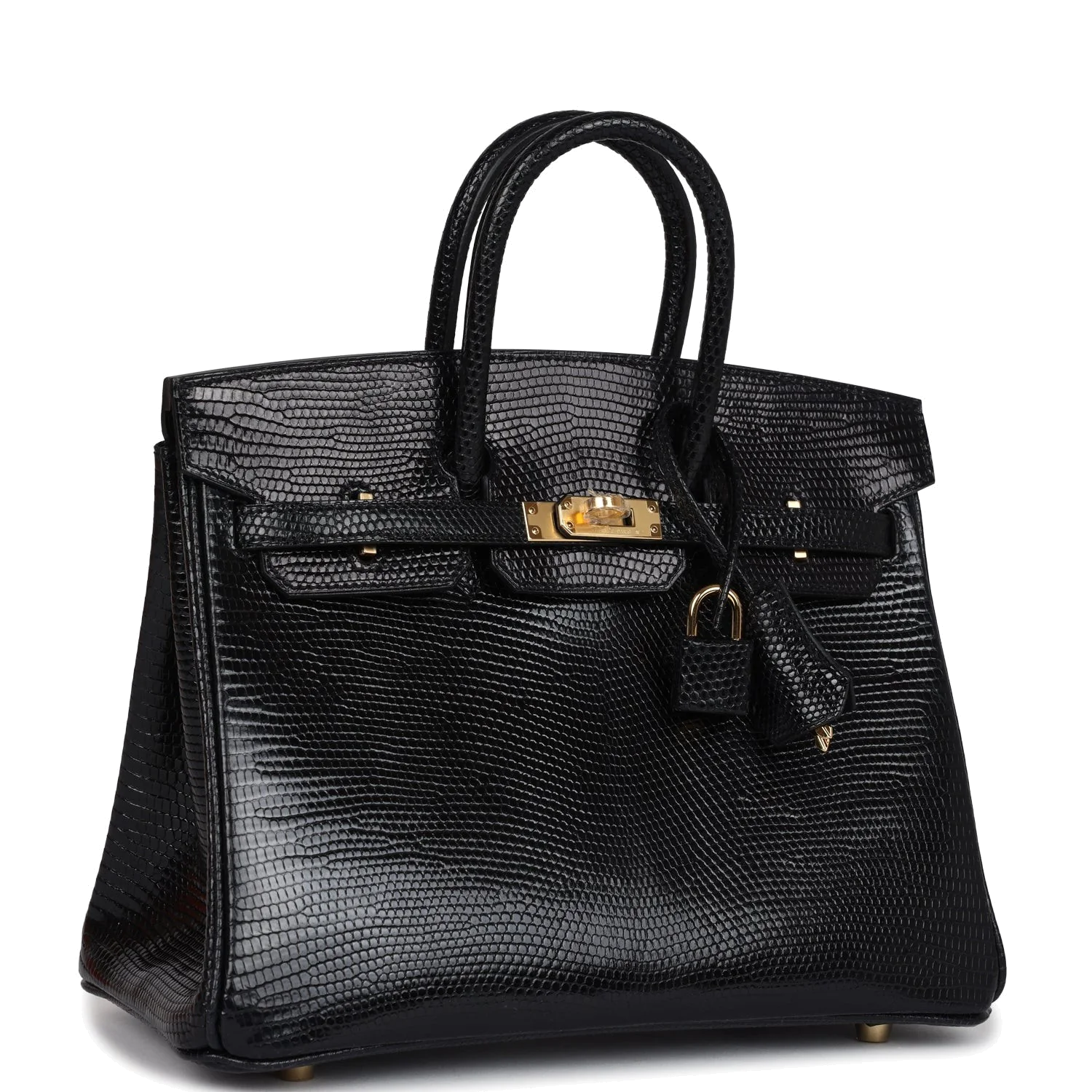 Hermes Birkin 25 Black Shiny Varanus Niloticus Lizard Gold Hardware Черный глянцевый — фото 3