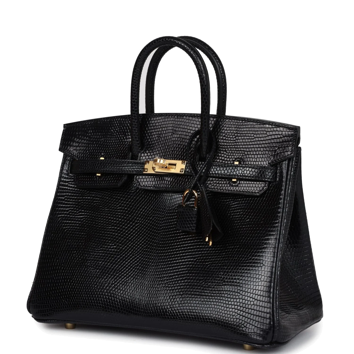 Hermes Birkin 25 Black Shiny Varanus Niloticus Lizard Gold Hardware Черный глянцевый — фото 6