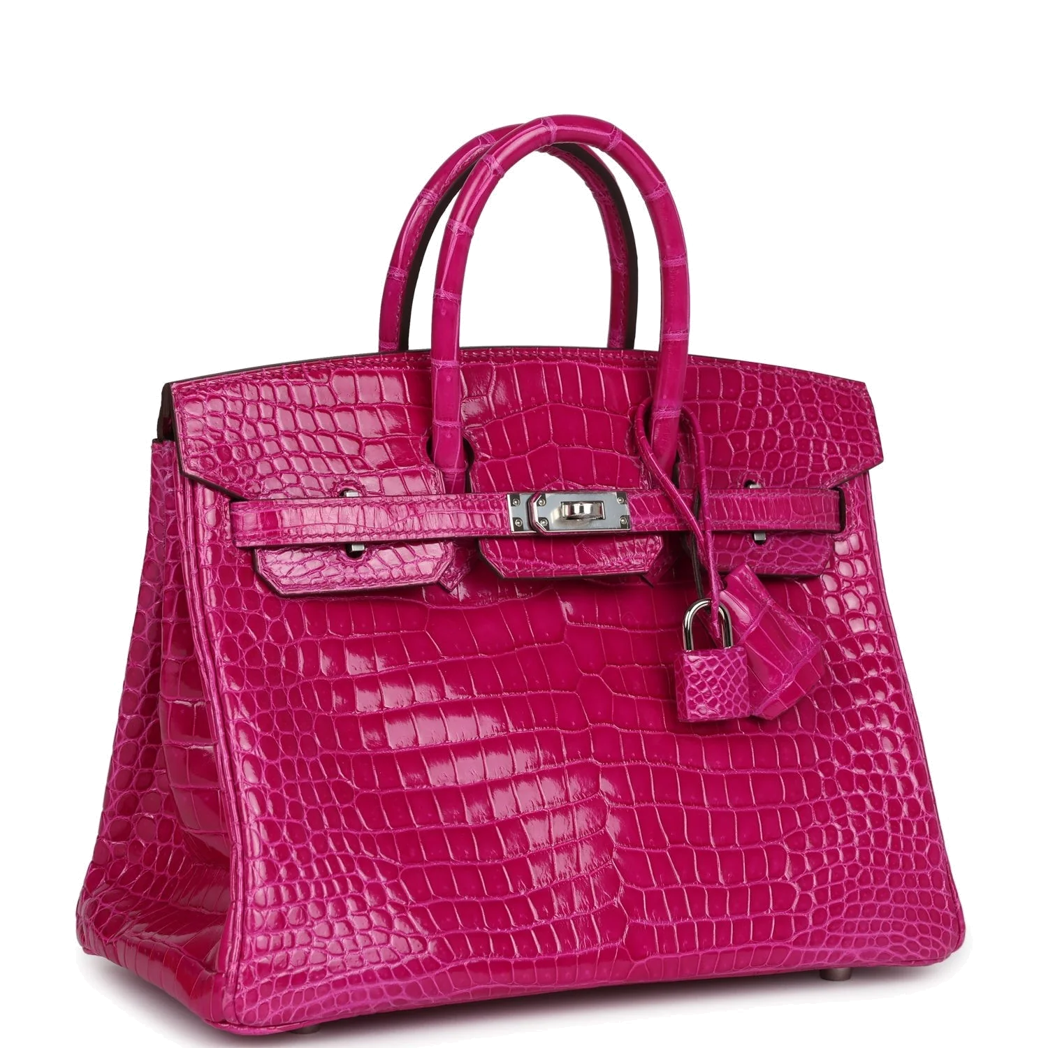 Hermes Birkin 25 Rose Scheherazade Shiny Porosus Crocodile Palladium Hardware Розовый Шахерезада — фото 3