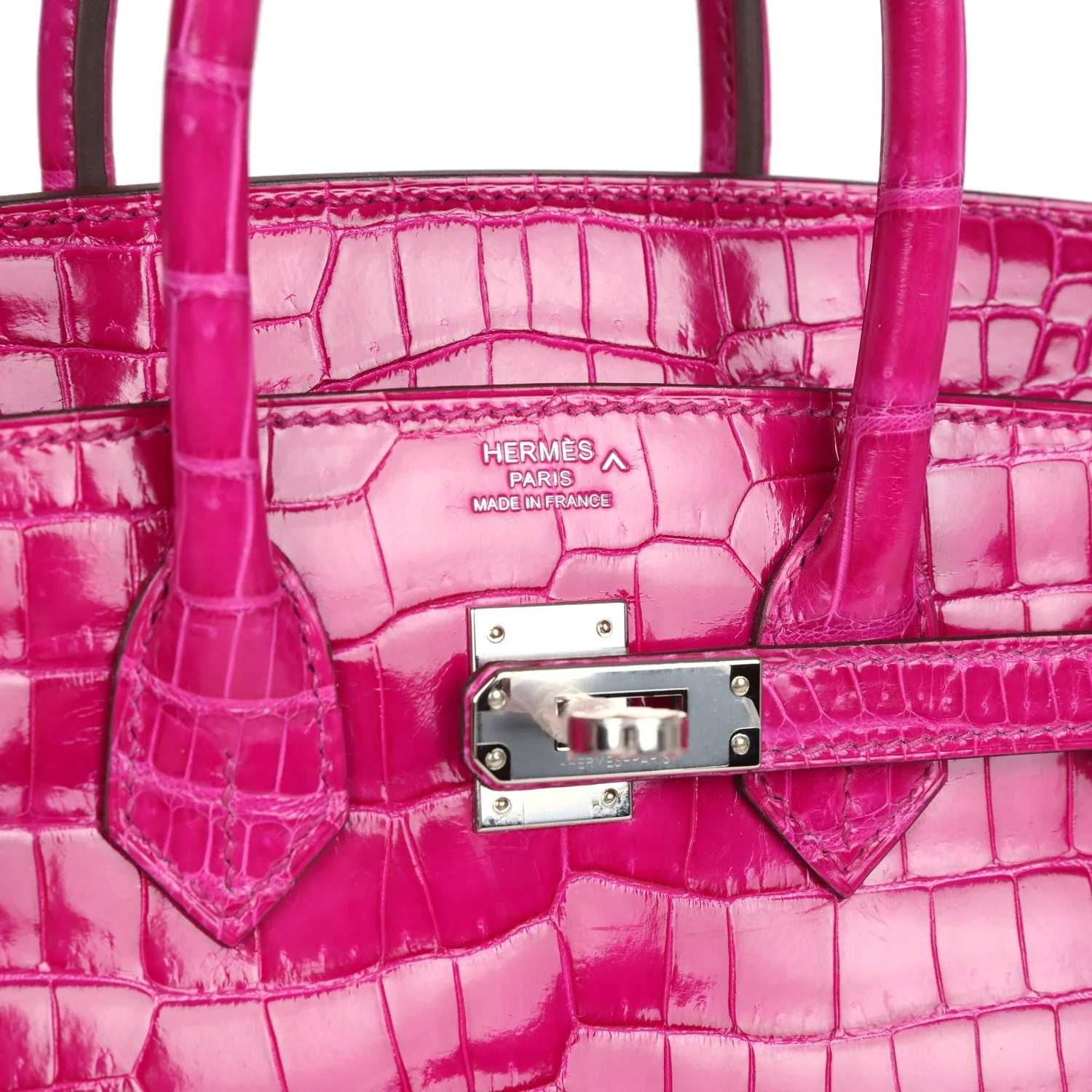 Hermes Birkin 25 Rose Scheherazade Shiny Porosus Crocodile Palladium Hardware Розовый Шахерезада — фото 8