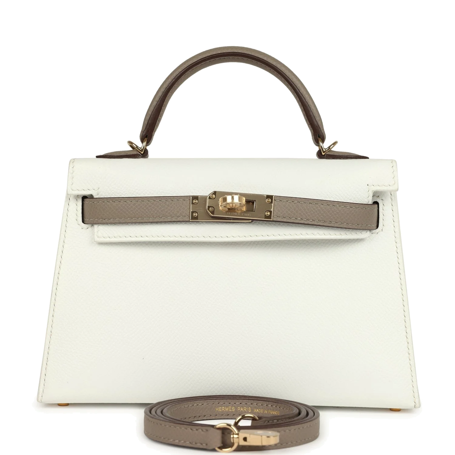 Hermes Special Order (HSS) Kelly Sellier 20 White and Gris Asphalte Epsom Permabrass Hardware — фото 2