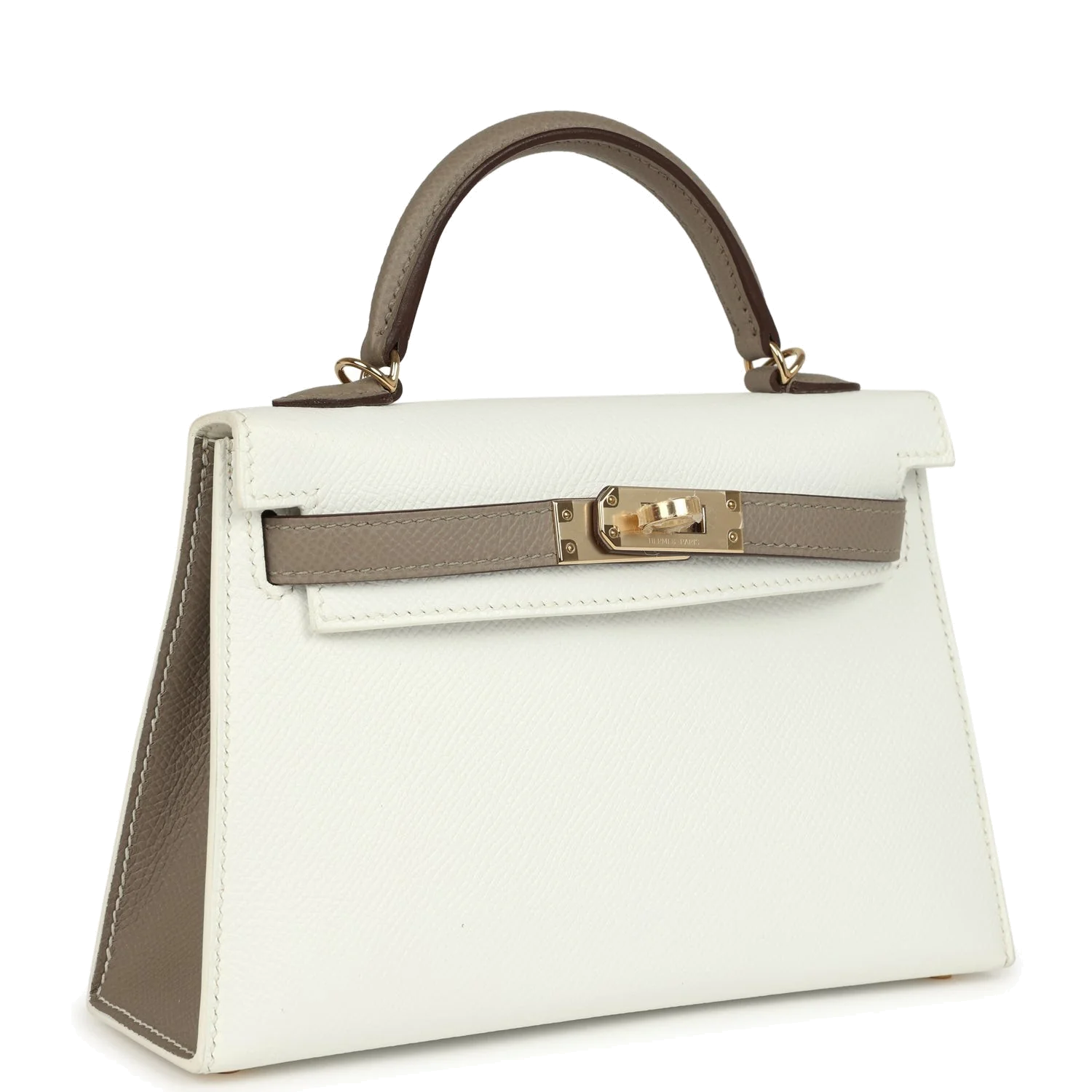 Hermes Special Order (HSS) Kelly Sellier 20 White and Gris Asphalte Epsom Permabrass Hardware — фото 3