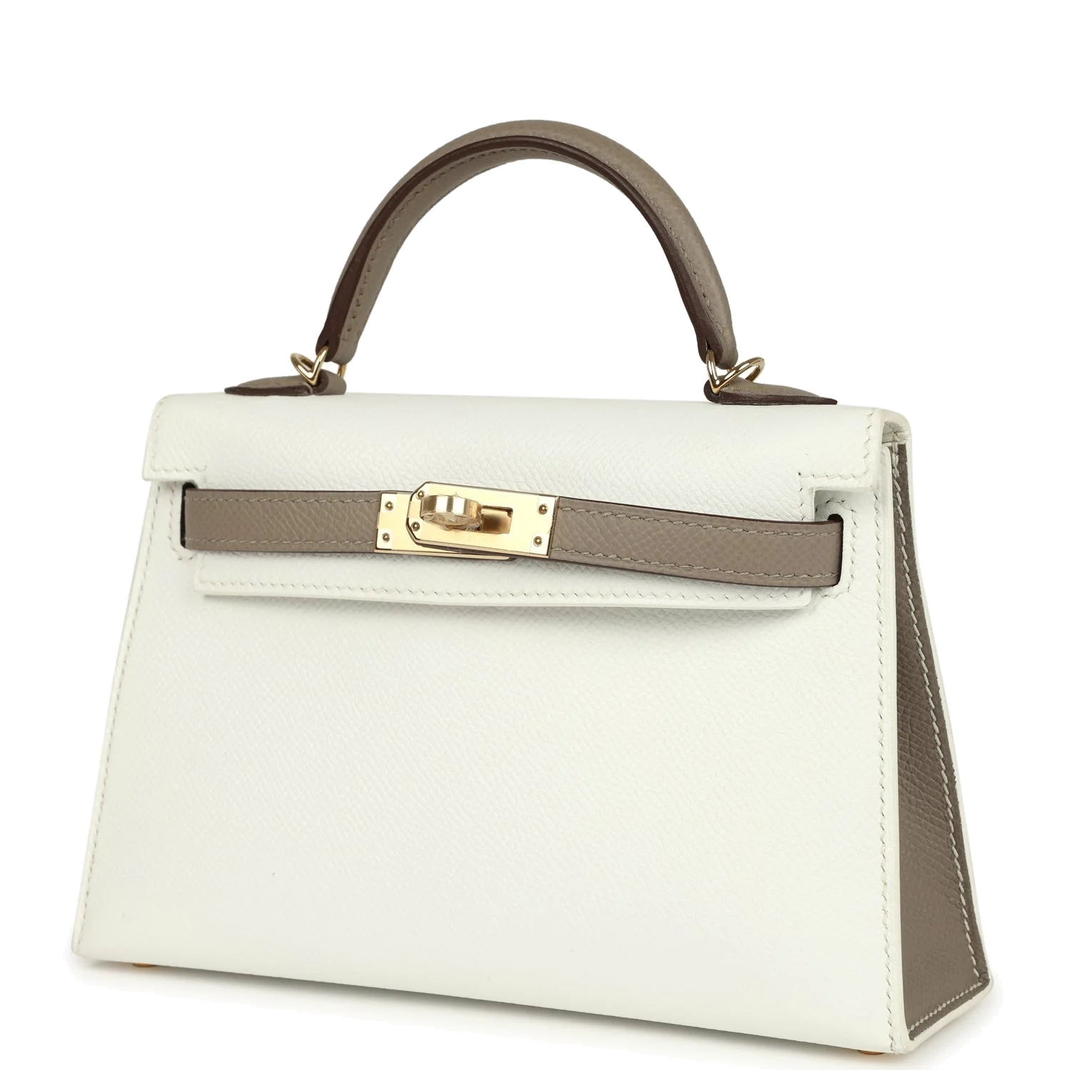 Hermes Special Order (HSS) Kelly Sellier 20 White and Gris Asphalte Epsom Permabrass Hardware — фото 6
