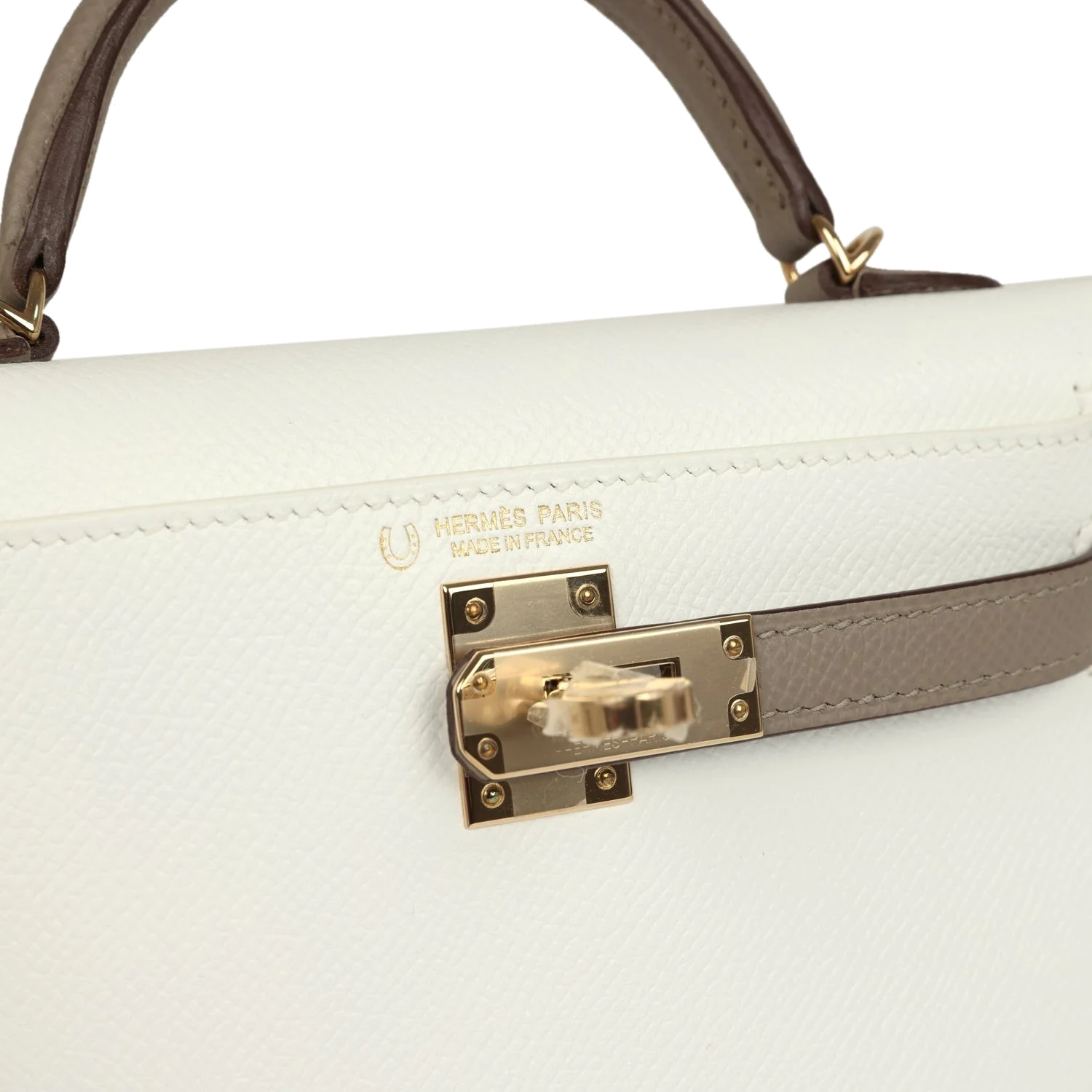 Hermes Special Order (HSS) Kelly Sellier 20 White and Gris Asphalte Epsom Permabrass Hardware — фото 8