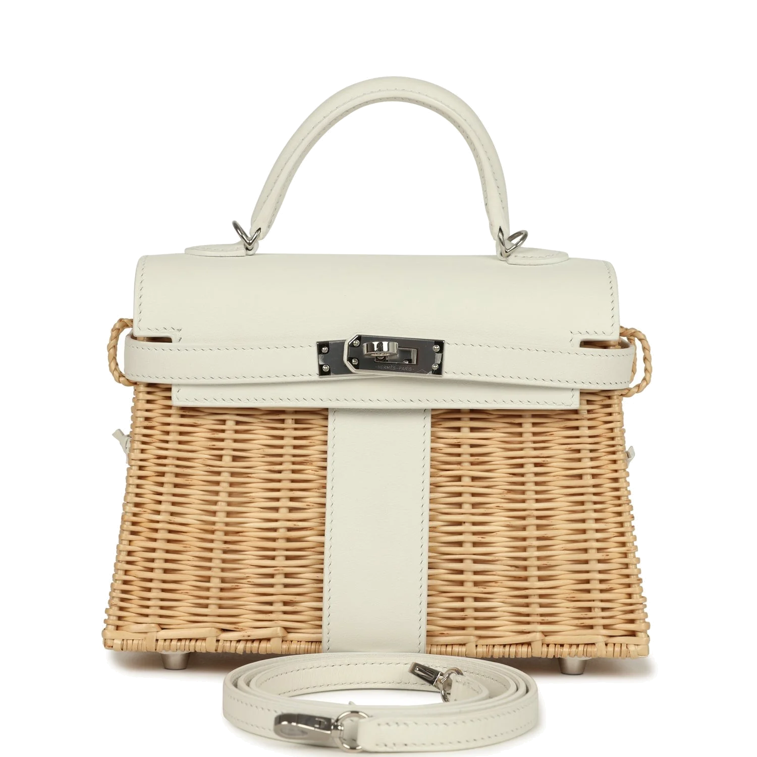 Hermes Mini Picnic Kelly 20 White Swift and Osier Wicker Palladium Hardware Белый Swift — фото 2