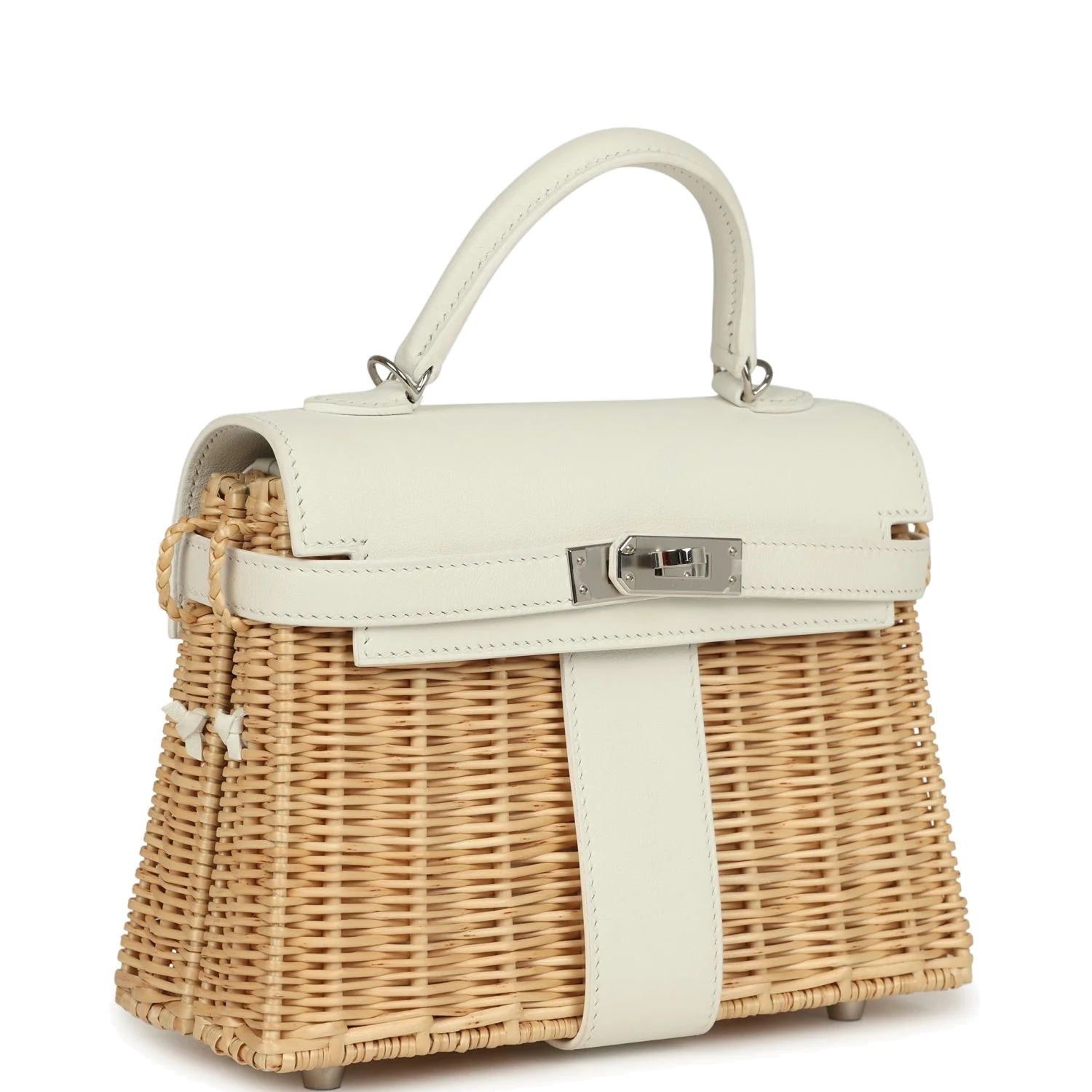 Hermes Mini Picnic Kelly 20 White Swift and Osier Wicker Palladium Hardware Белый Swift — фото 3