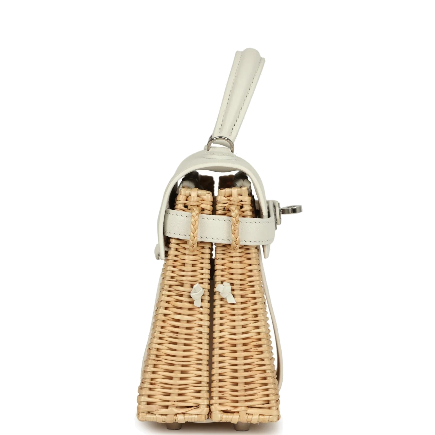 Hermes Mini Picnic Kelly 20 White Swift and Osier Wicker Palladium Hardware Белый Swift — фото 4