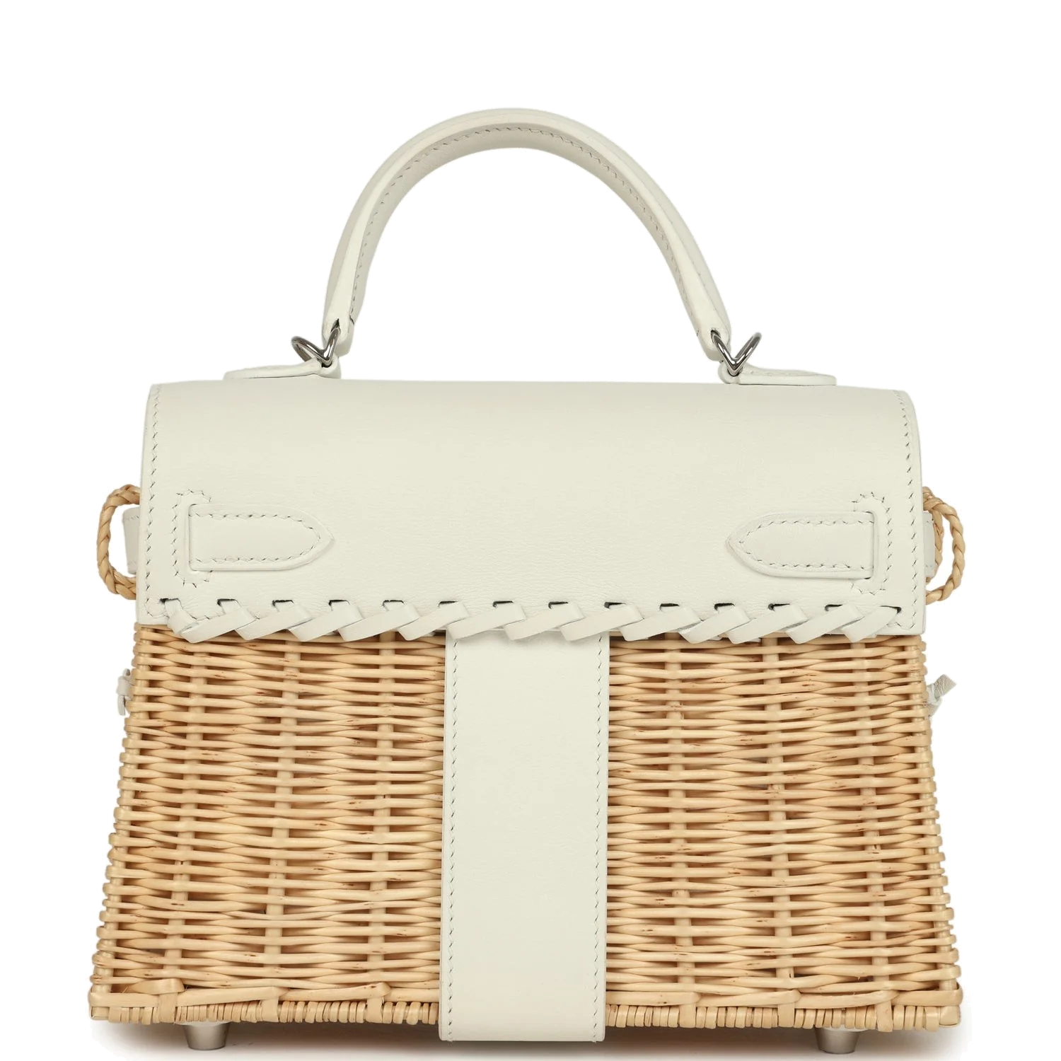 Hermes Mini Picnic Kelly 20 White Swift and Osier Wicker Palladium Hardware Белый Swift — фото 5