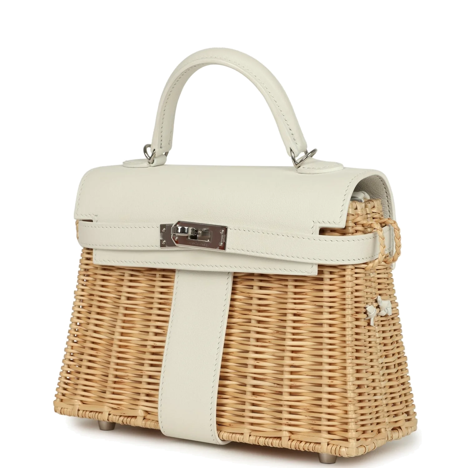 Hermes Mini Picnic Kelly 20 White Swift and Osier Wicker Palladium Hardware Белый Swift — фото 6
