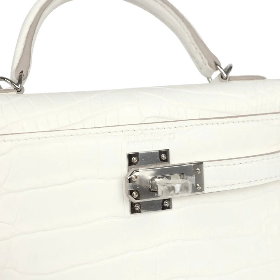 Hermes Kelly Sellier 20 Creme Chantilly Matte Alligator Palladium Hardware — фото 8