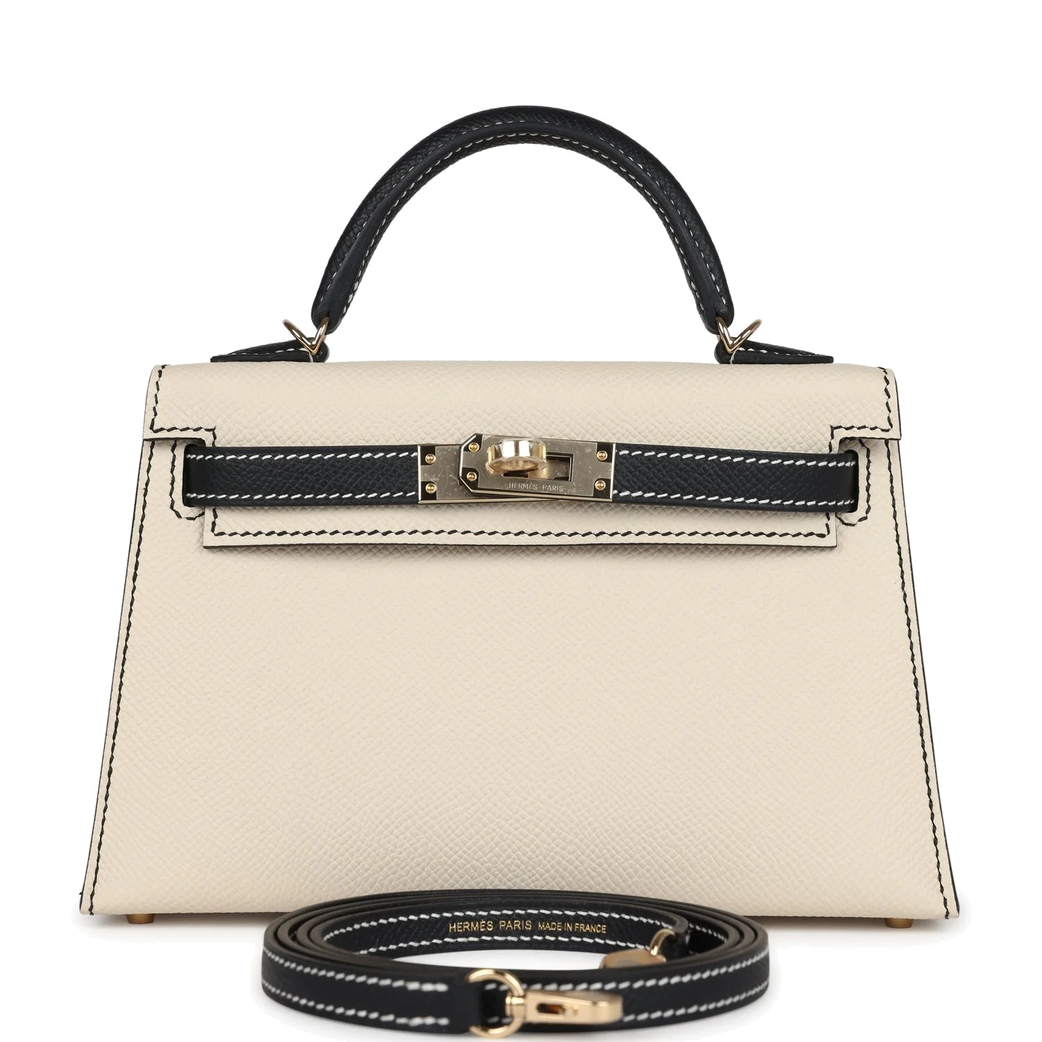 Hermes Special Order (HSS) Kelly Sellier 20 Craie and Black Epsom Permabrass Hardware — фото 2