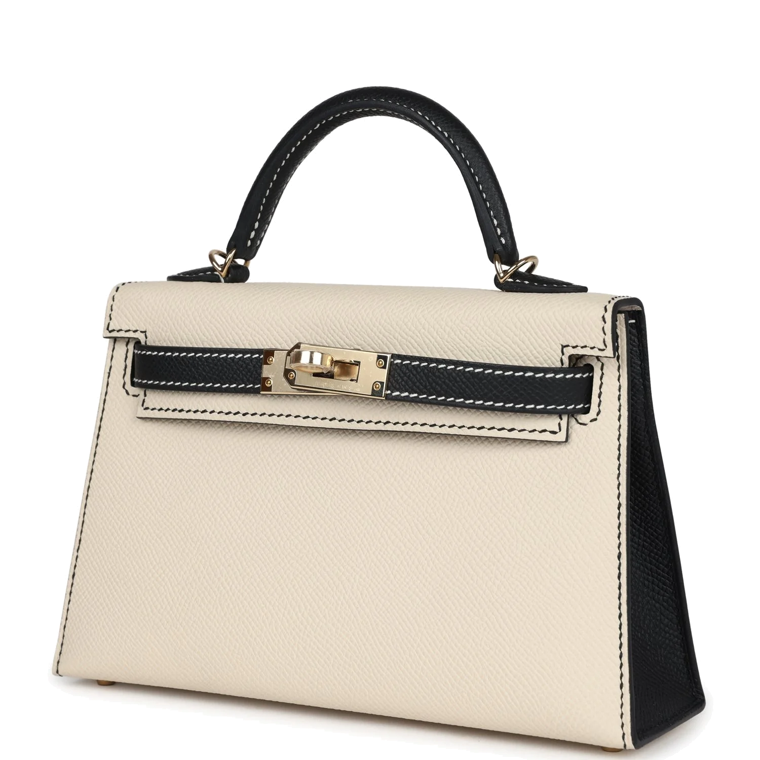 Hermes Special Order (HSS) Kelly Sellier 20 Craie and Black Epsom Permabrass Hardware — фото 6