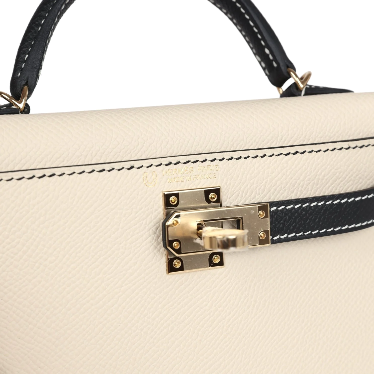 Hermes Special Order (HSS) Kelly Sellier 20 Craie and Black Epsom Permabrass Hardware — фото 8