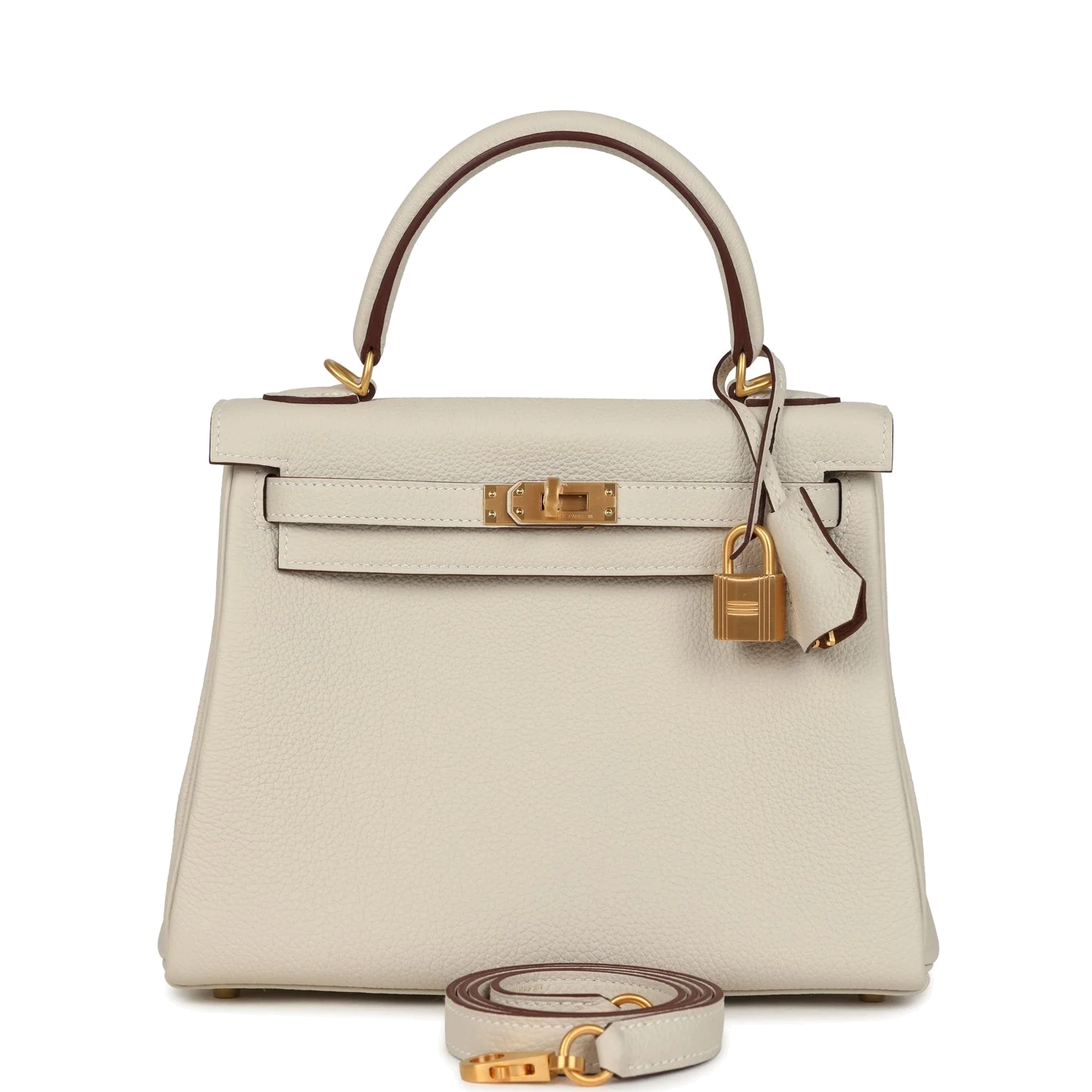 Hermes Special Order (HSS) Kelly Retourne 25 Craie Verso Togo Brushed Gold Hardware
