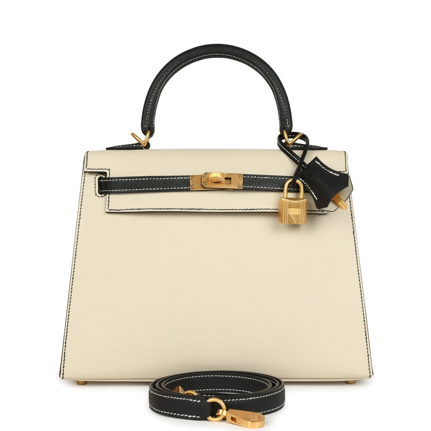 Hermes Special Order (HSS) Kelly Sellier 25 Craie and Black Epsom Brushed Gold Hardware — фото 2