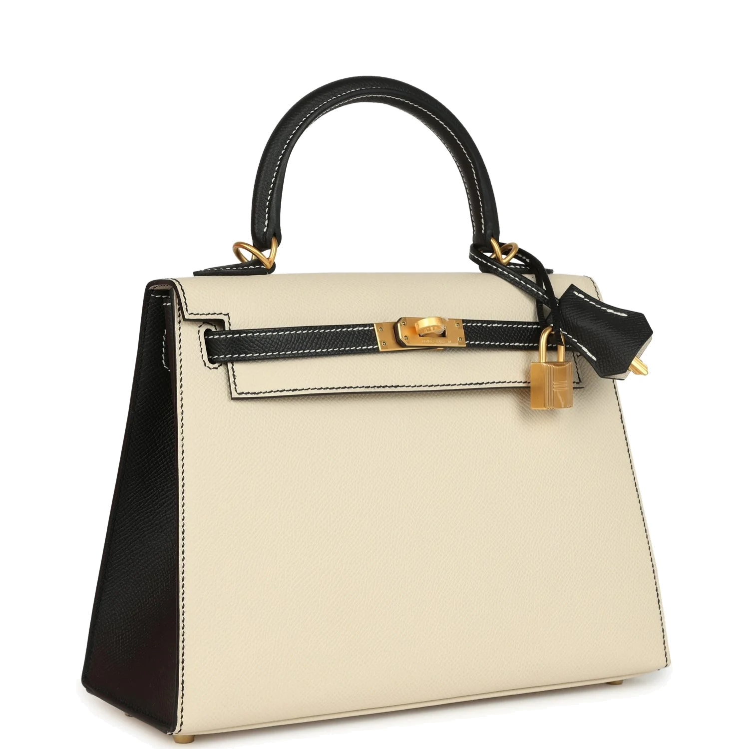Hermes Special Order (HSS) Kelly Sellier 25 Craie and Black Epsom Brushed Gold Hardware — фото 3