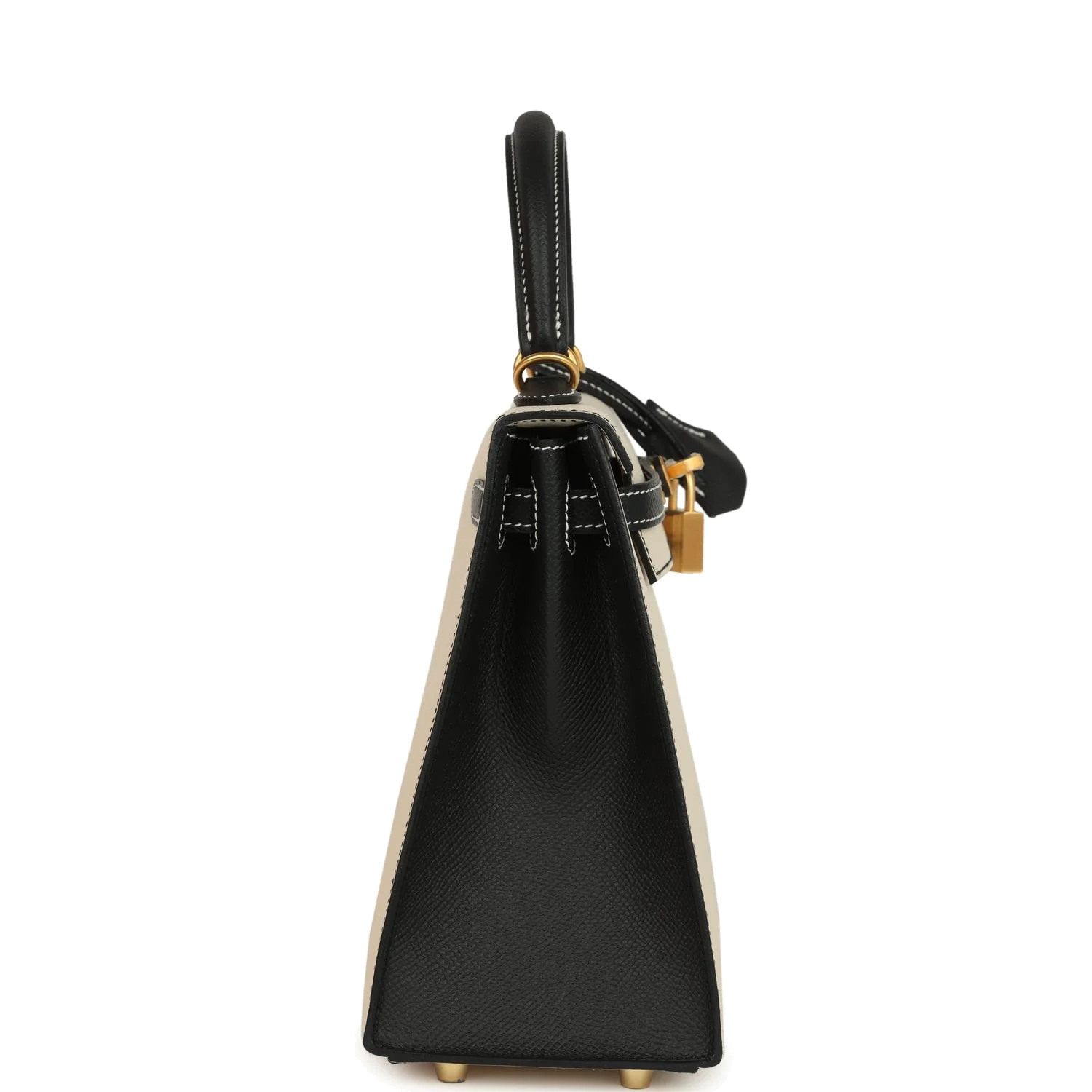 Hermes Special Order (HSS) Kelly Sellier 25 Craie and Black Epsom Brushed Gold Hardware — фото 4