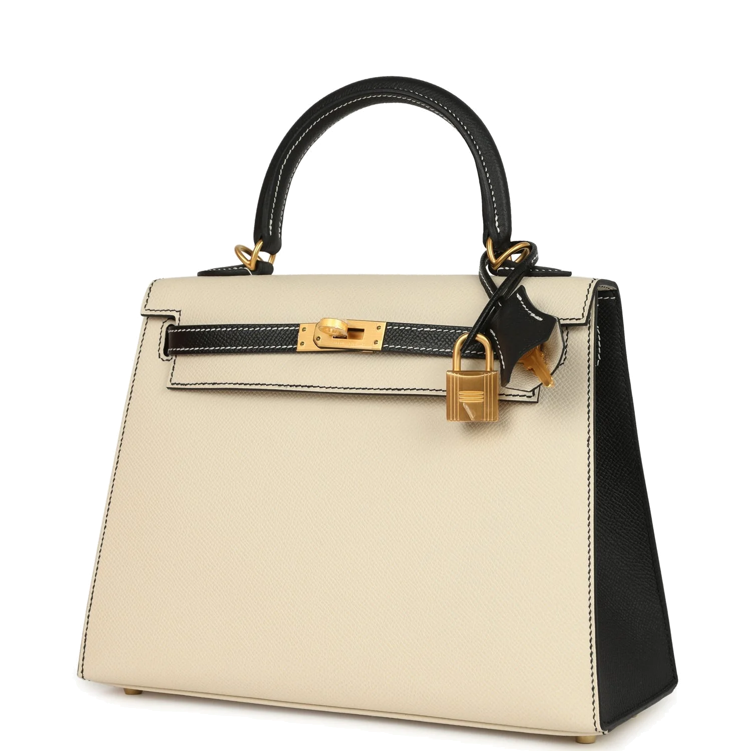 Hermes Special Order (HSS) Kelly Sellier 25 Craie and Black Epsom Brushed Gold Hardware — фото 6