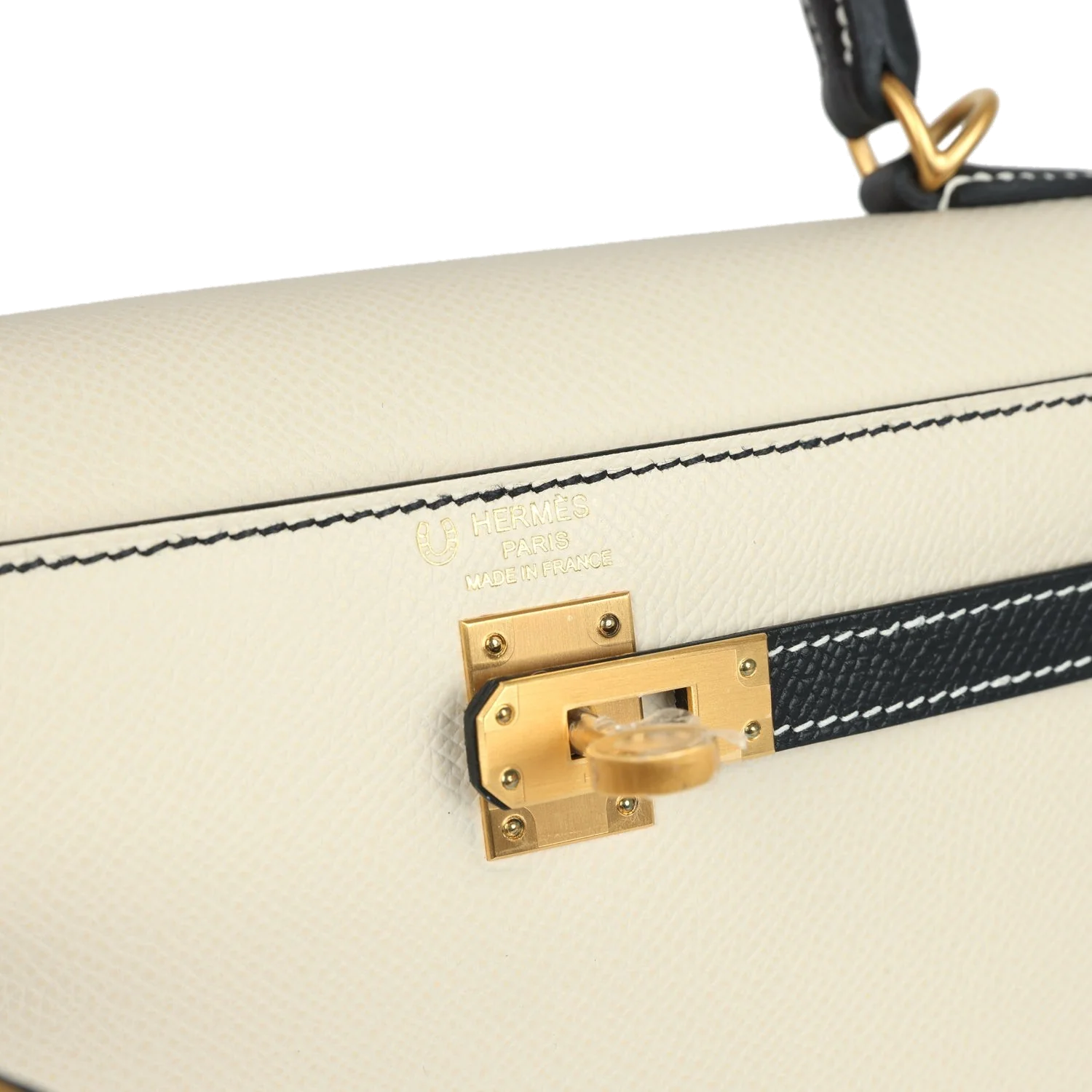 Hermes Special Order (HSS) Kelly Sellier 25 Craie and Black Epsom Brushed Gold Hardware — фото 8