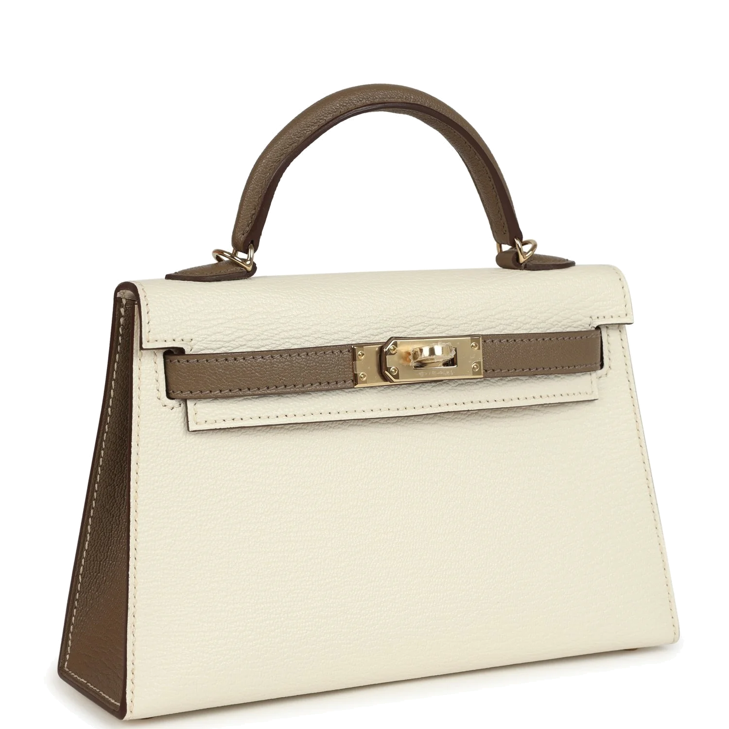 Hermes Special Order (HSS) Kelly Sellier 20 Nata and Etoupe Chevre Mysore Permabrass Hardware — фото 3