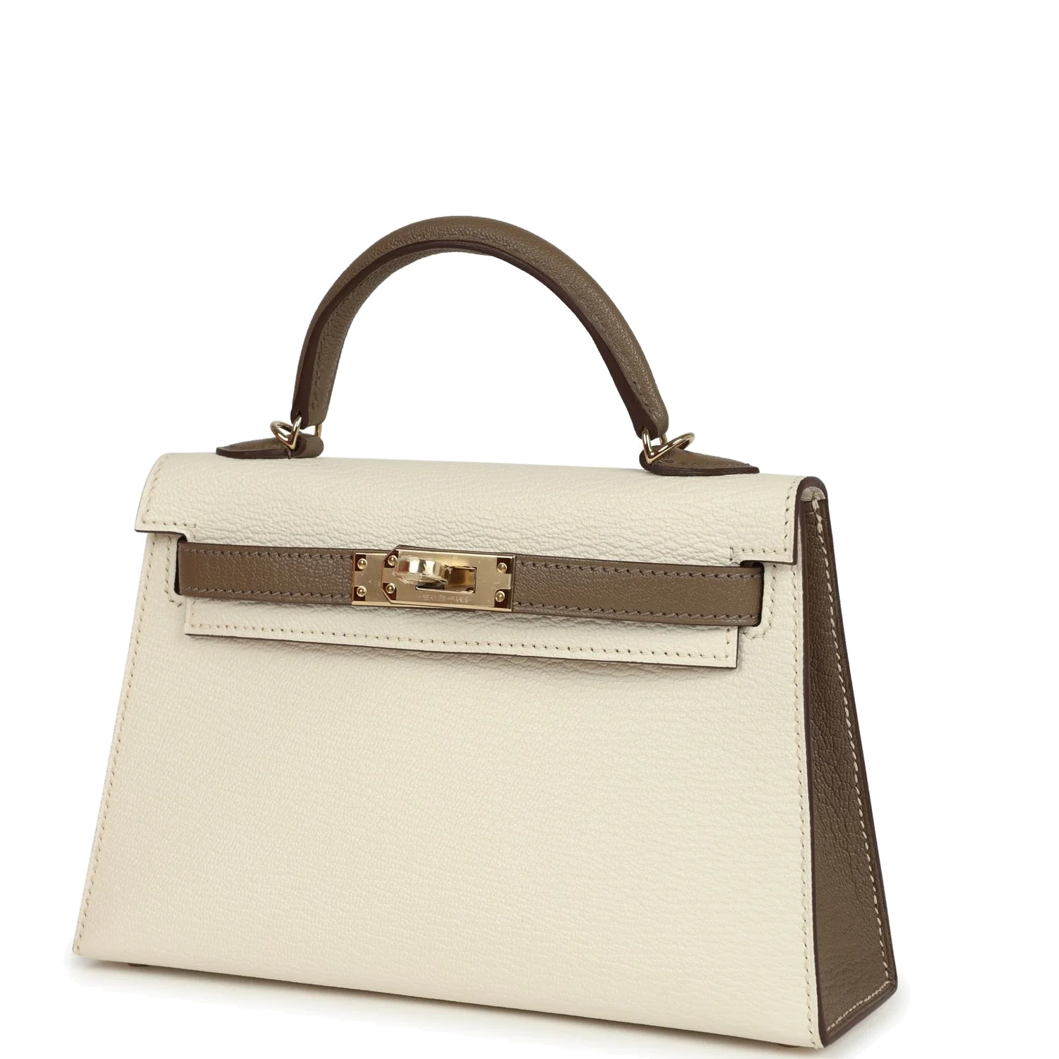 Hermes Special Order (HSS) Kelly Sellier 20 Nata and Etoupe Chevre Mysore Permabrass Hardware — фото 6