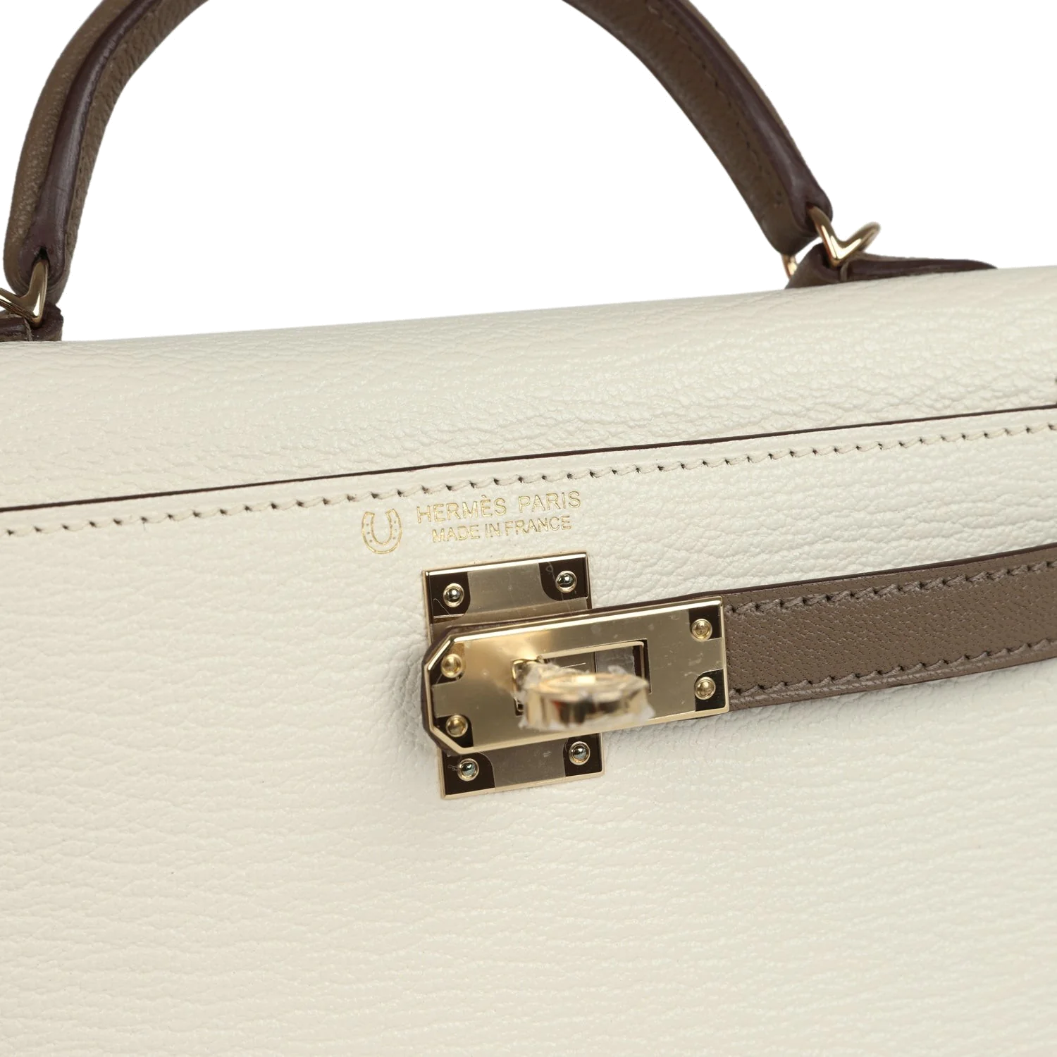 Hermes Special Order (HSS) Kelly Sellier 20 Nata and Etoupe Chevre Mysore Permabrass Hardware — фото 8