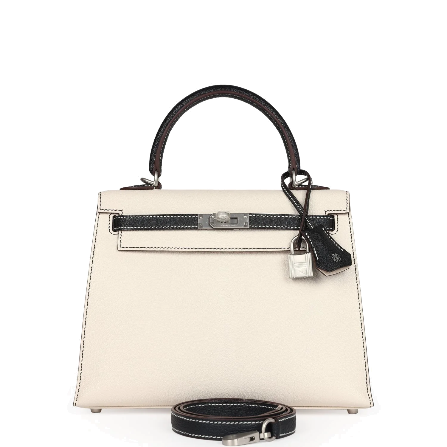 Hermes Special Order (HSS) Kelly Sellier 25 Nata and Black Chevre Mysore Brushed Palladium Hardware — фото 2