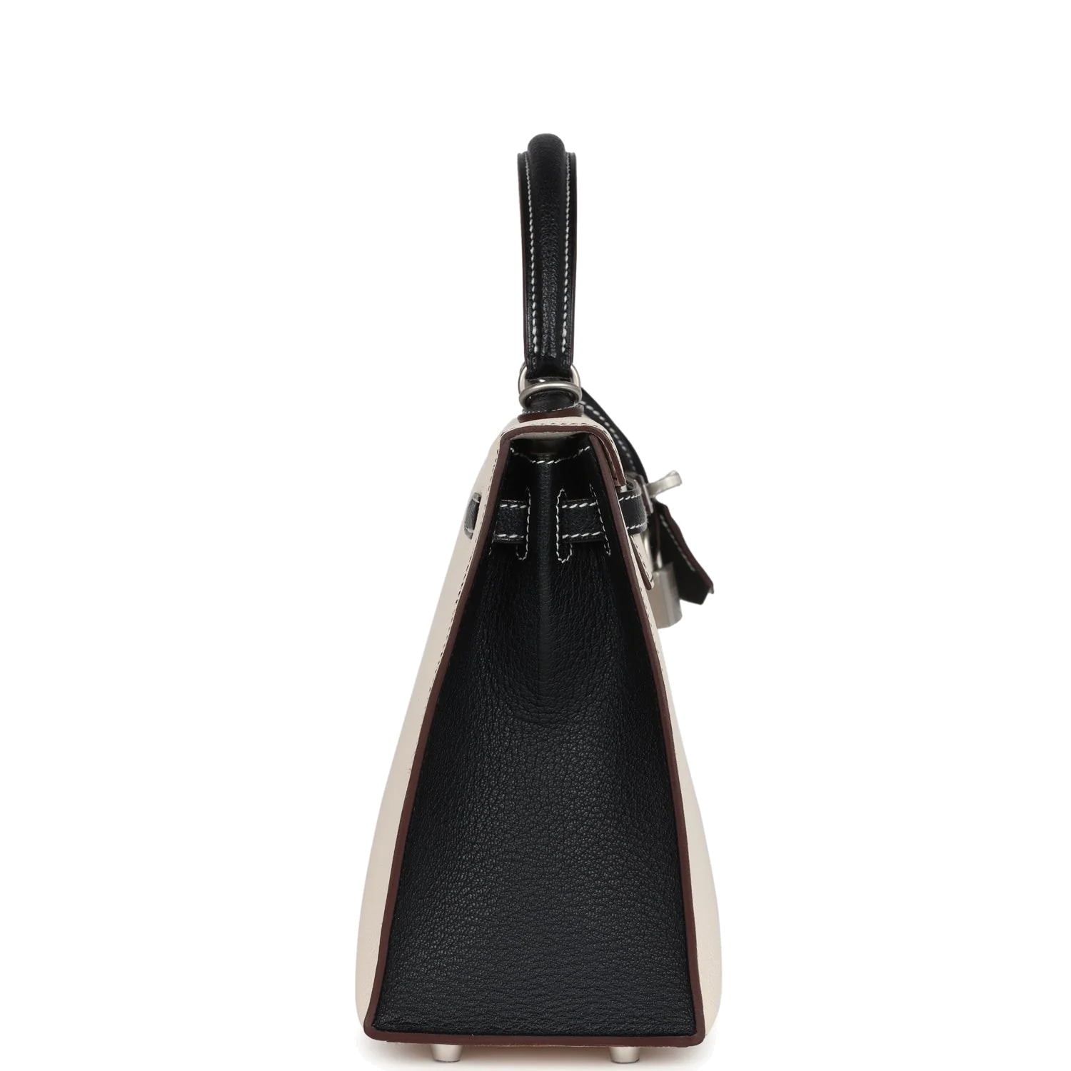 Hermes Special Order (HSS) Kelly Sellier 25 Nata and Black Chevre Mysore Brushed Palladium Hardware — фото 4