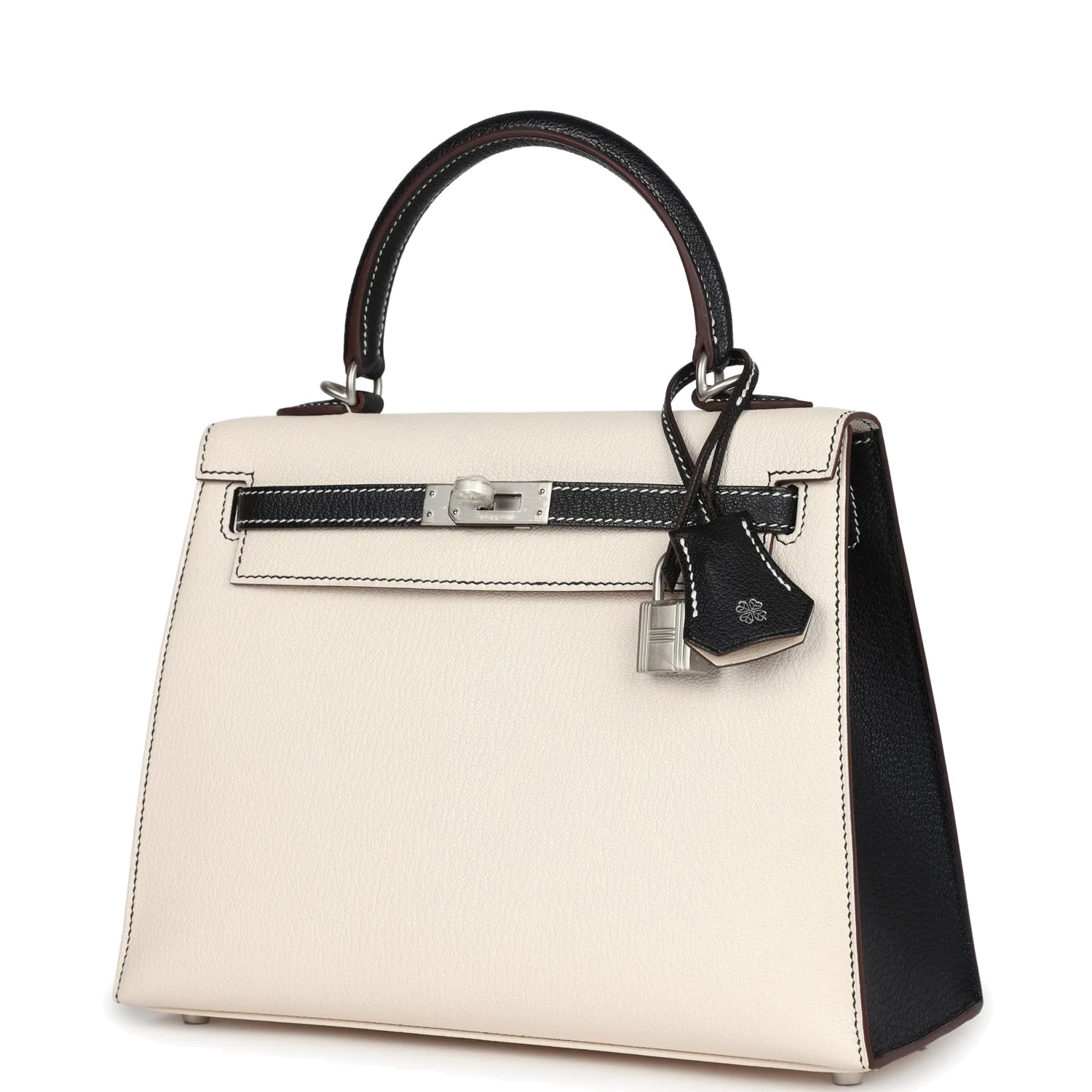 Hermes Special Order (HSS) Kelly Sellier 25 Nata and Black Chevre Mysore Brushed Palladium Hardware — фото 6