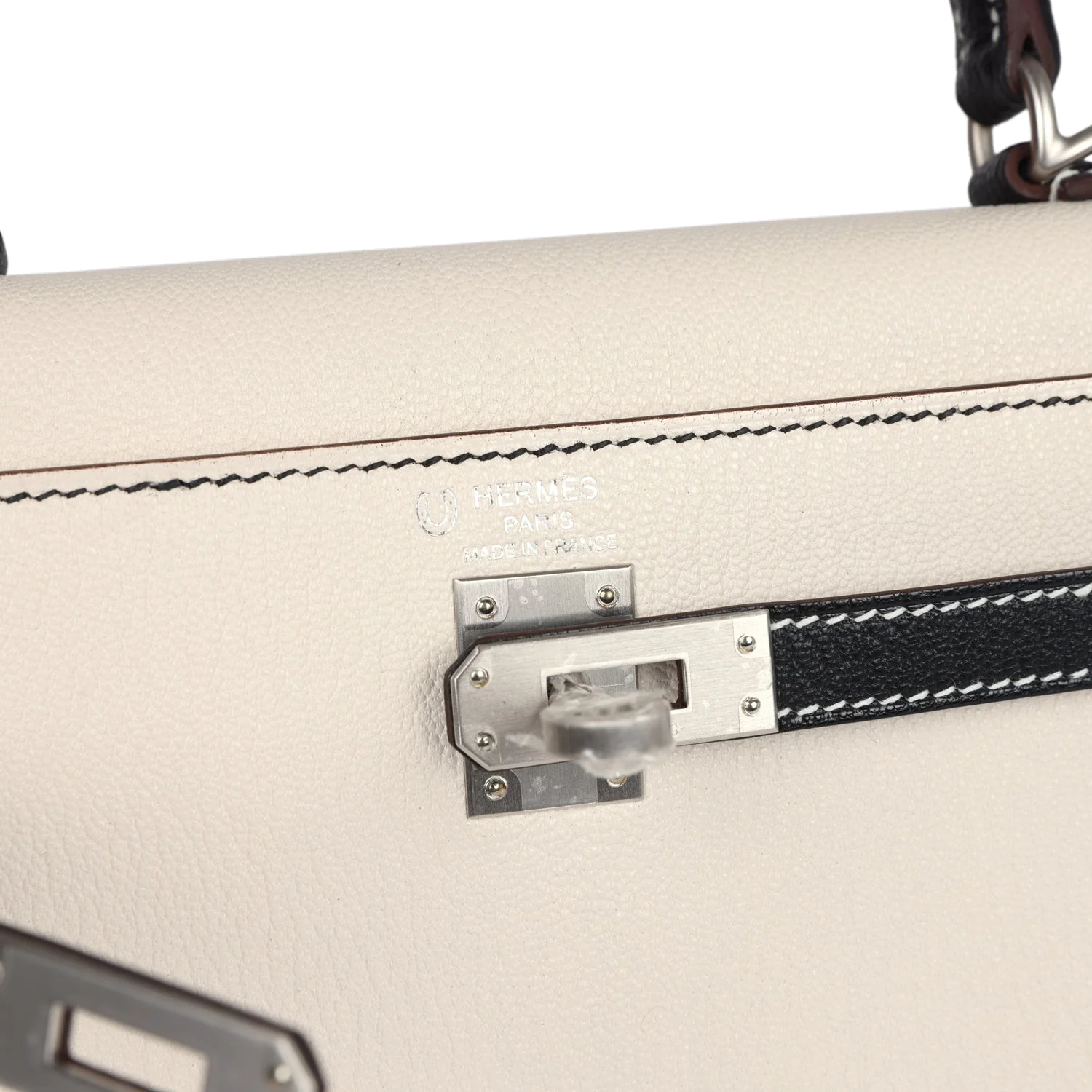 Hermes Special Order (HSS) Kelly Sellier 25 Nata and Black Chevre Mysore Brushed Palladium Hardware — фото 8