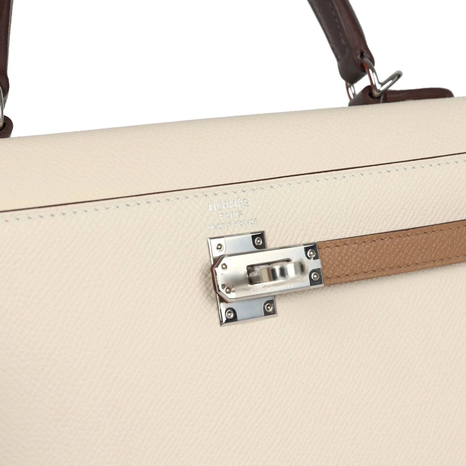 Hermes Kelly Sellier 25 Tri-Color Nata, Gris Meyer and Chai Epsom Palladium Hardware — фото 8