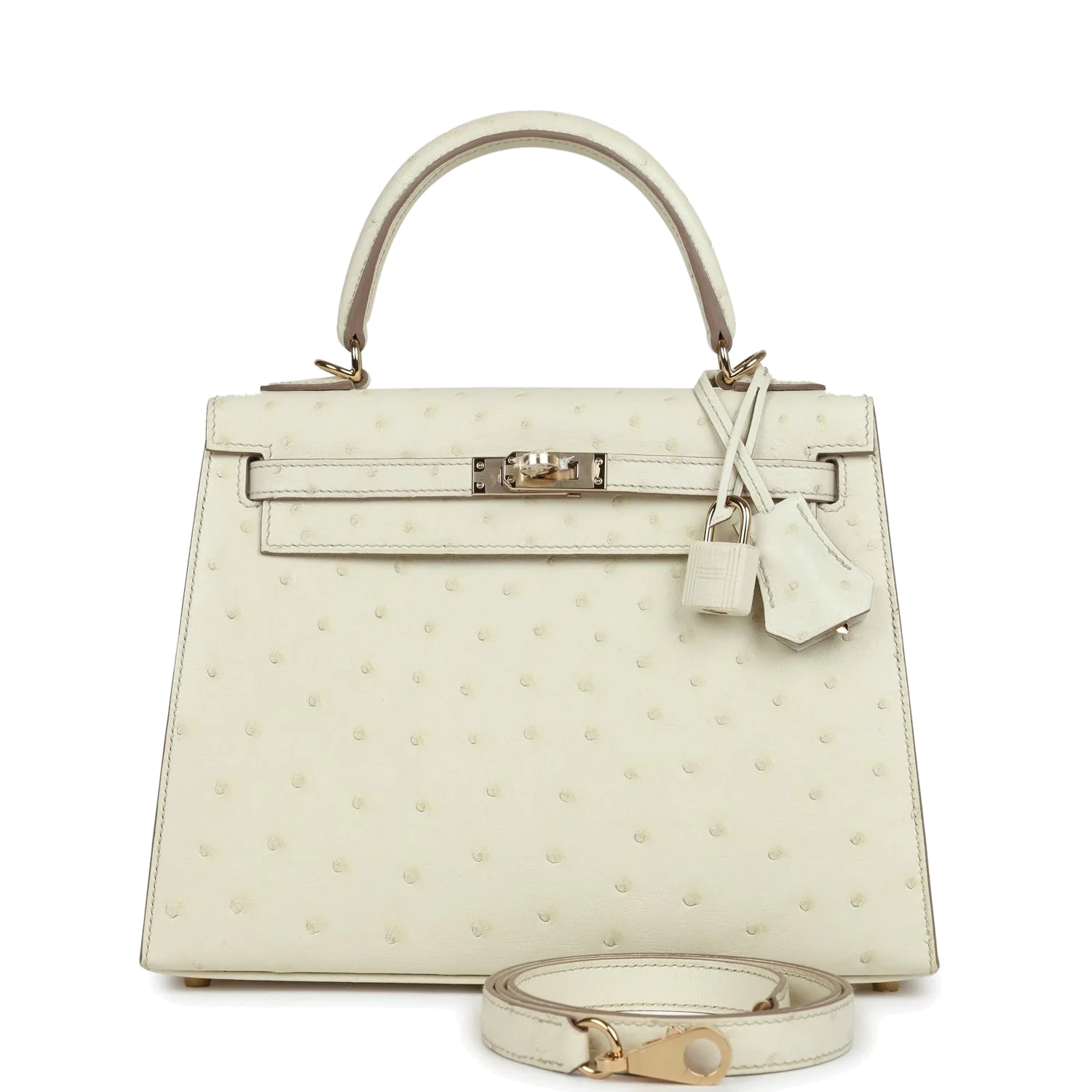Hermes Special Order (HSS) Kelly Sellier 25 Nata Verso Ostrich Permabrass Hardware — фото 2