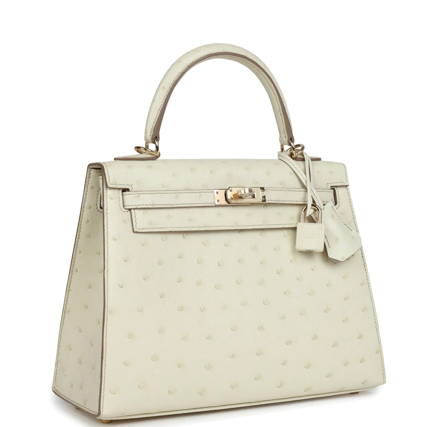 Hermes Special Order (HSS) Kelly Sellier 25 Nata Verso Ostrich Permabrass Hardware — фото 3