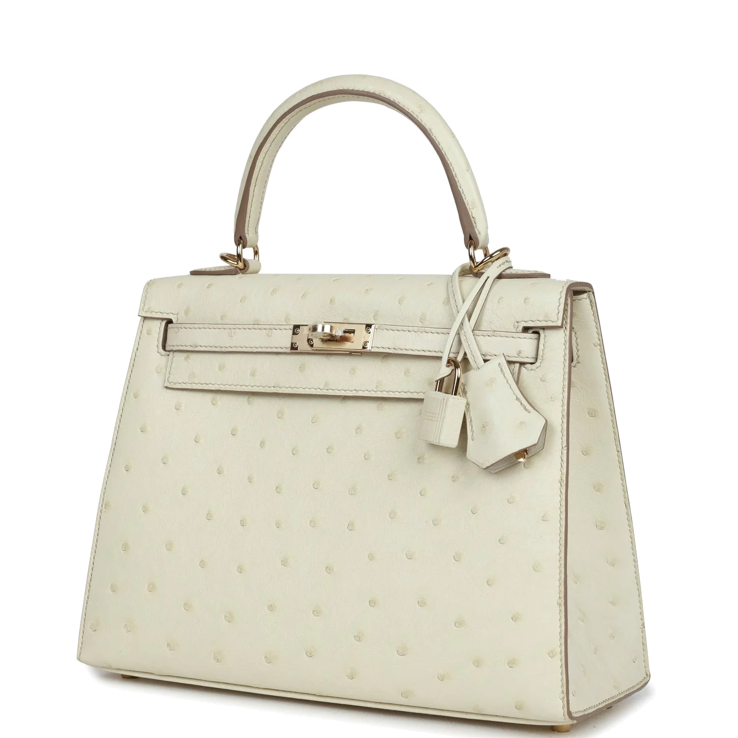 Hermes Special Order (HSS) Kelly Sellier 25 Nata Verso Ostrich Permabrass Hardware — фото 6
