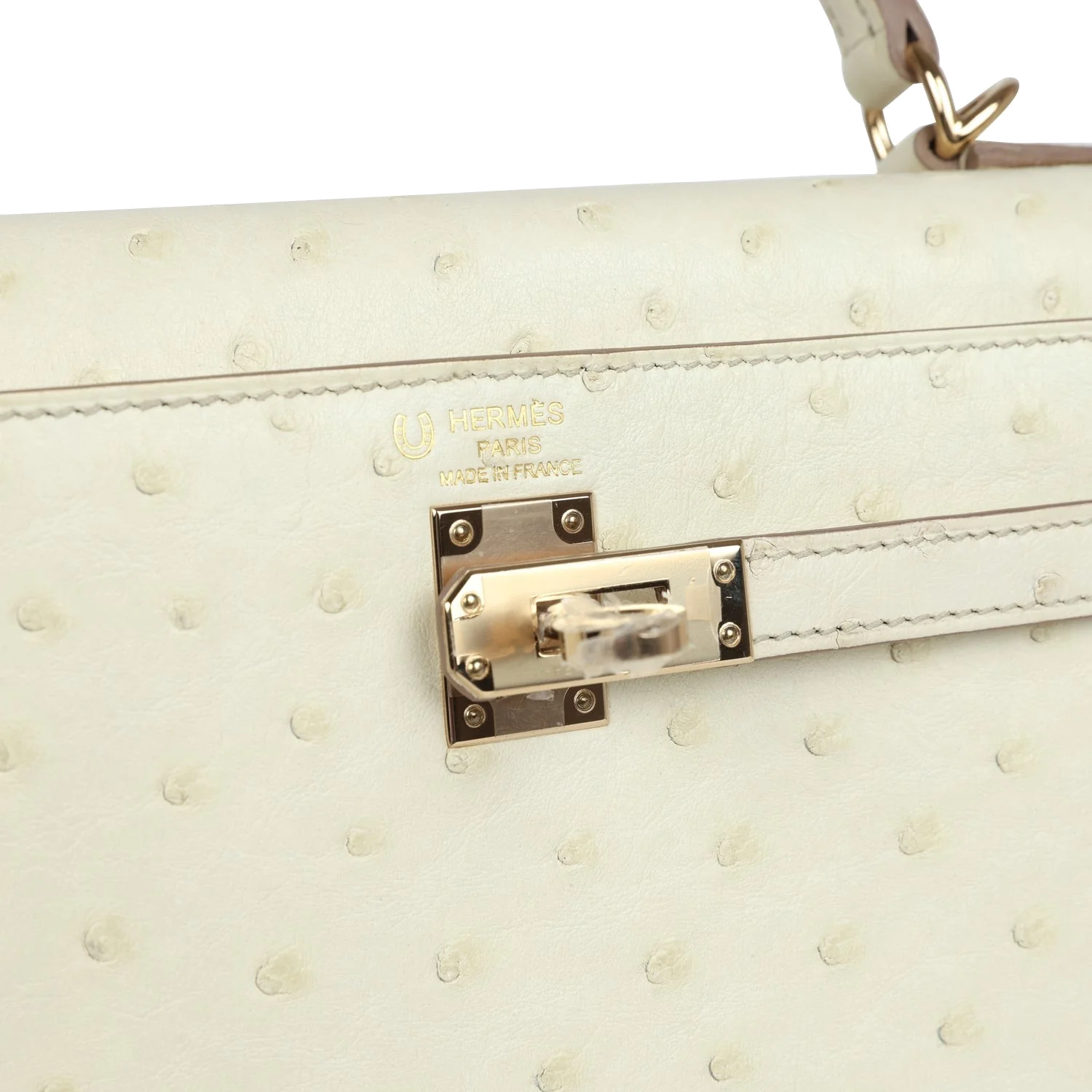 Hermes Special Order (HSS) Kelly Sellier 25 Nata Verso Ostrich Permabrass Hardware — фото 8