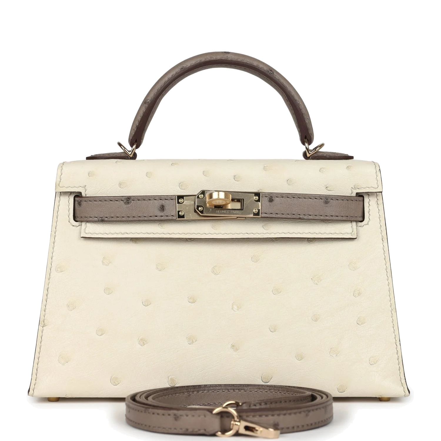 Hermes Special Order (HSS) Kelly Sellier 20 Beton and Gris Tourterelle Ostrich Permabrass Hardware — фото 2