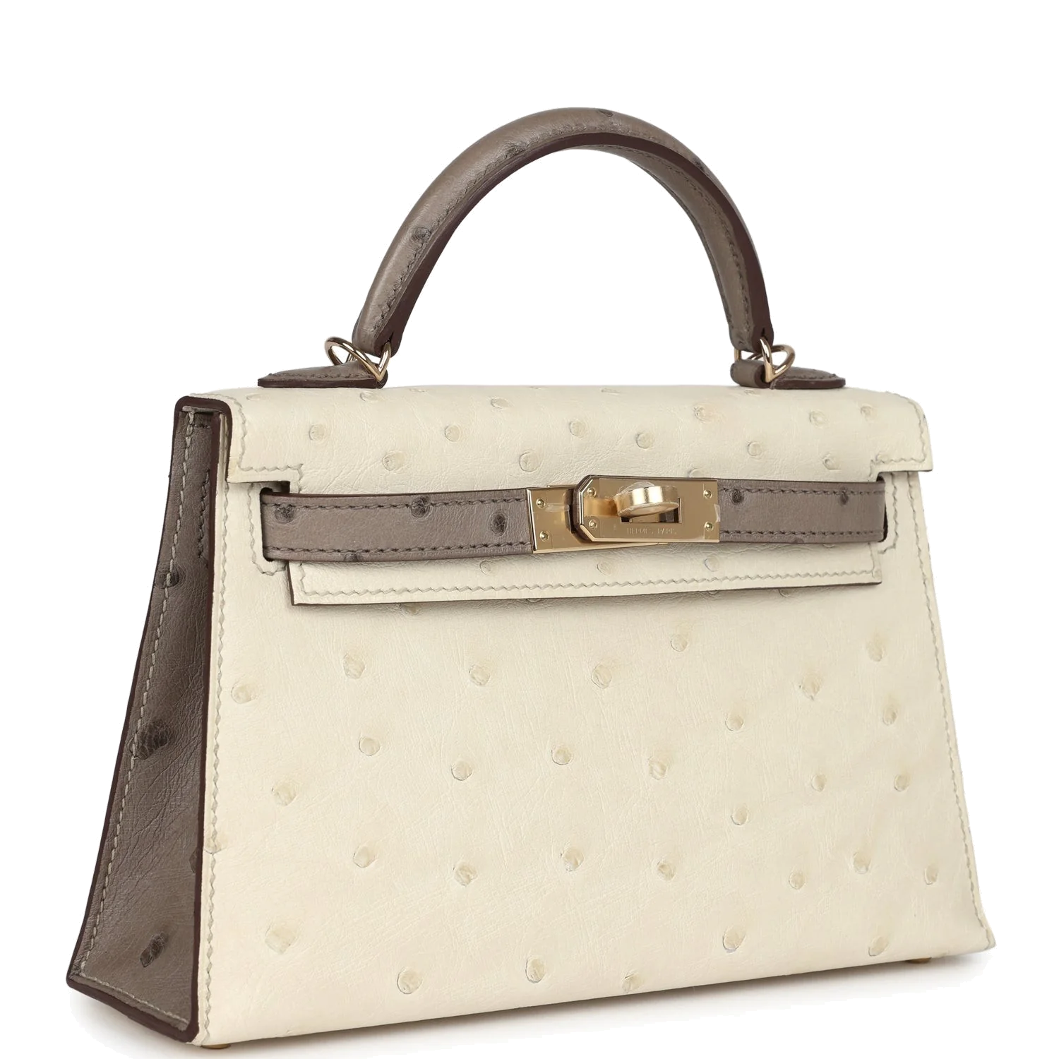 Hermes Special Order (HSS) Kelly Sellier 20 Beton and Gris Tourterelle Ostrich Permabrass Hardware — фото 3
