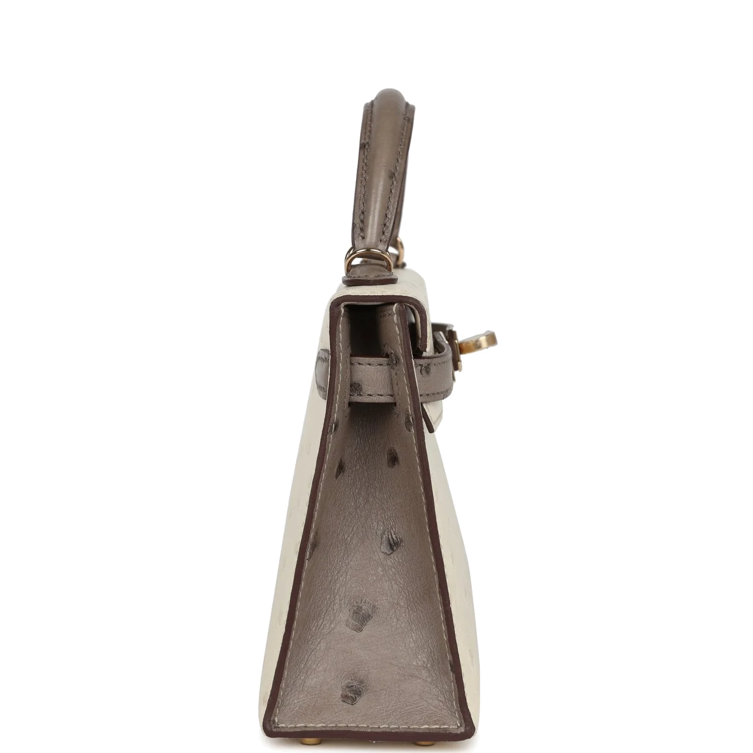 Hermes Special Order (HSS) Kelly Sellier 20 Beton and Gris Tourterelle Ostrich Permabrass Hardware — фото 4