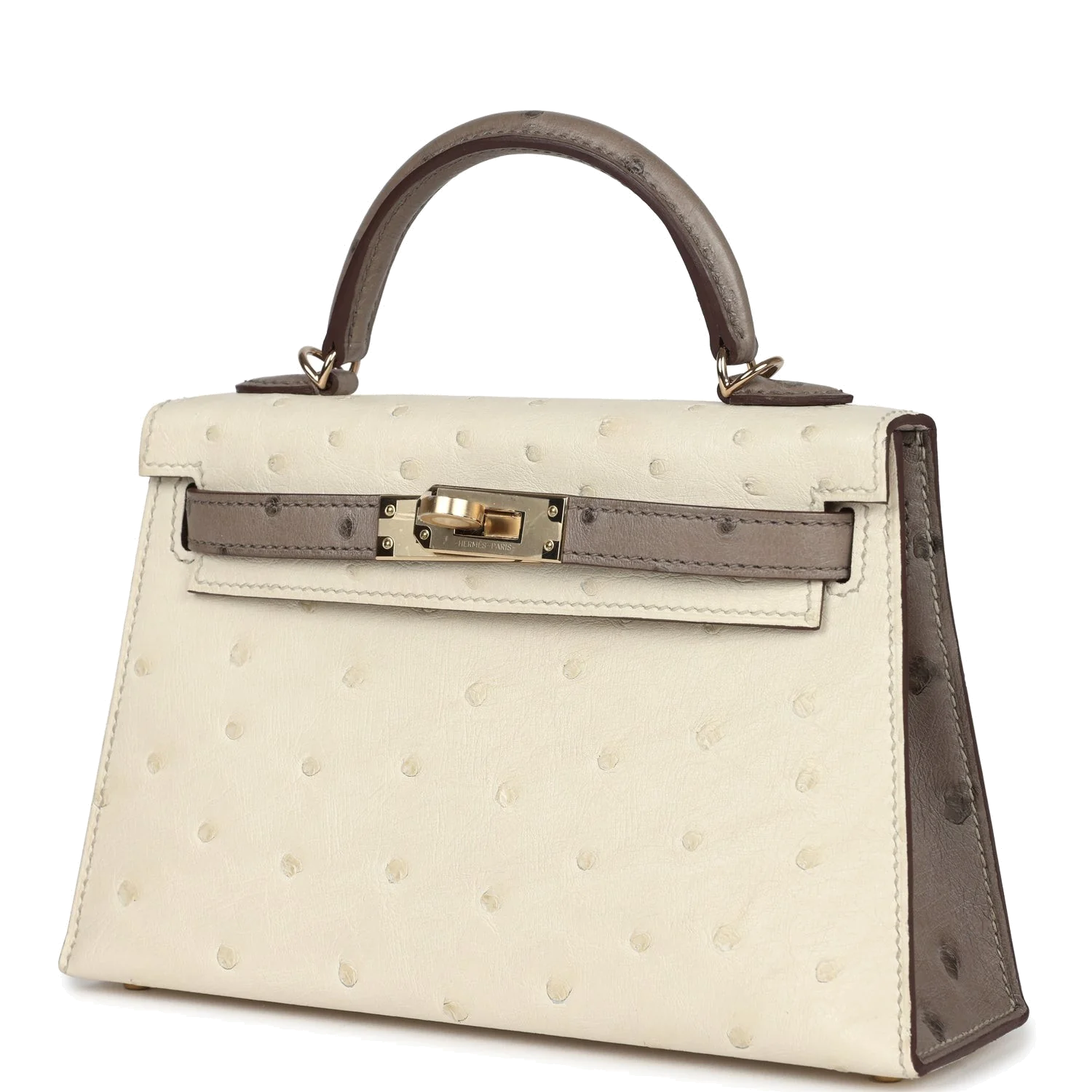 Hermes Special Order (HSS) Kelly Sellier 20 Beton and Gris Tourterelle Ostrich Permabrass Hardware — фото 6