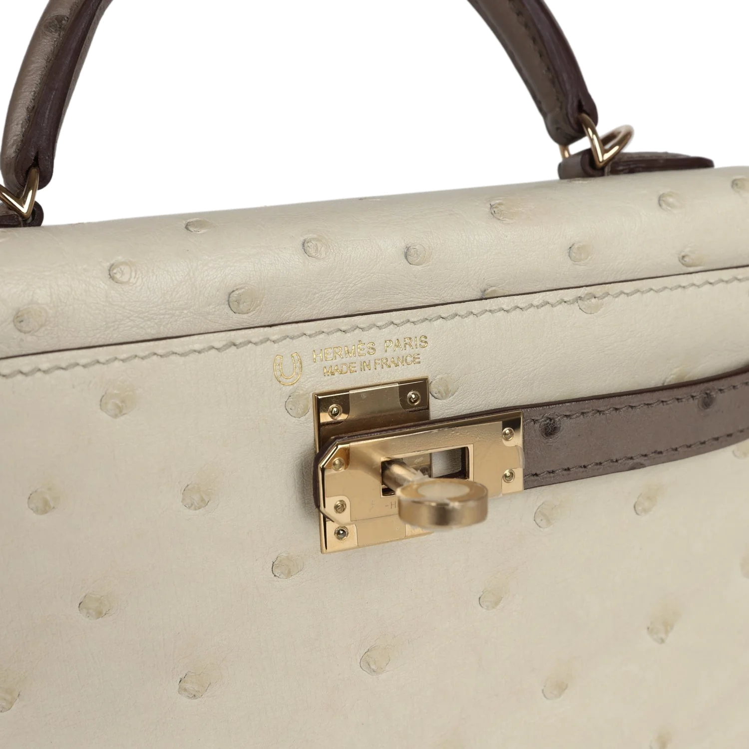 Hermes Special Order (HSS) Kelly Sellier 20 Beton and Gris Tourterelle Ostrich Permabrass Hardware — фото 8