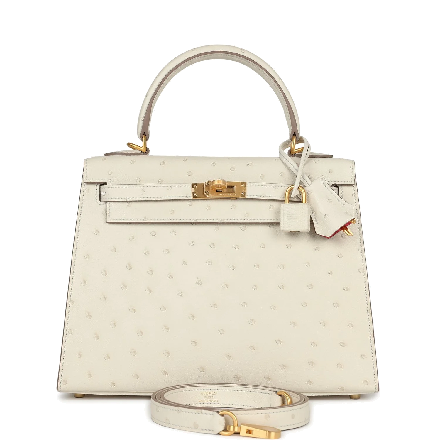 Hermes Special Order (HSS) Kelly Sellier 25 Beton Ostrich Verso Brushed Gold Hardware — фото 2