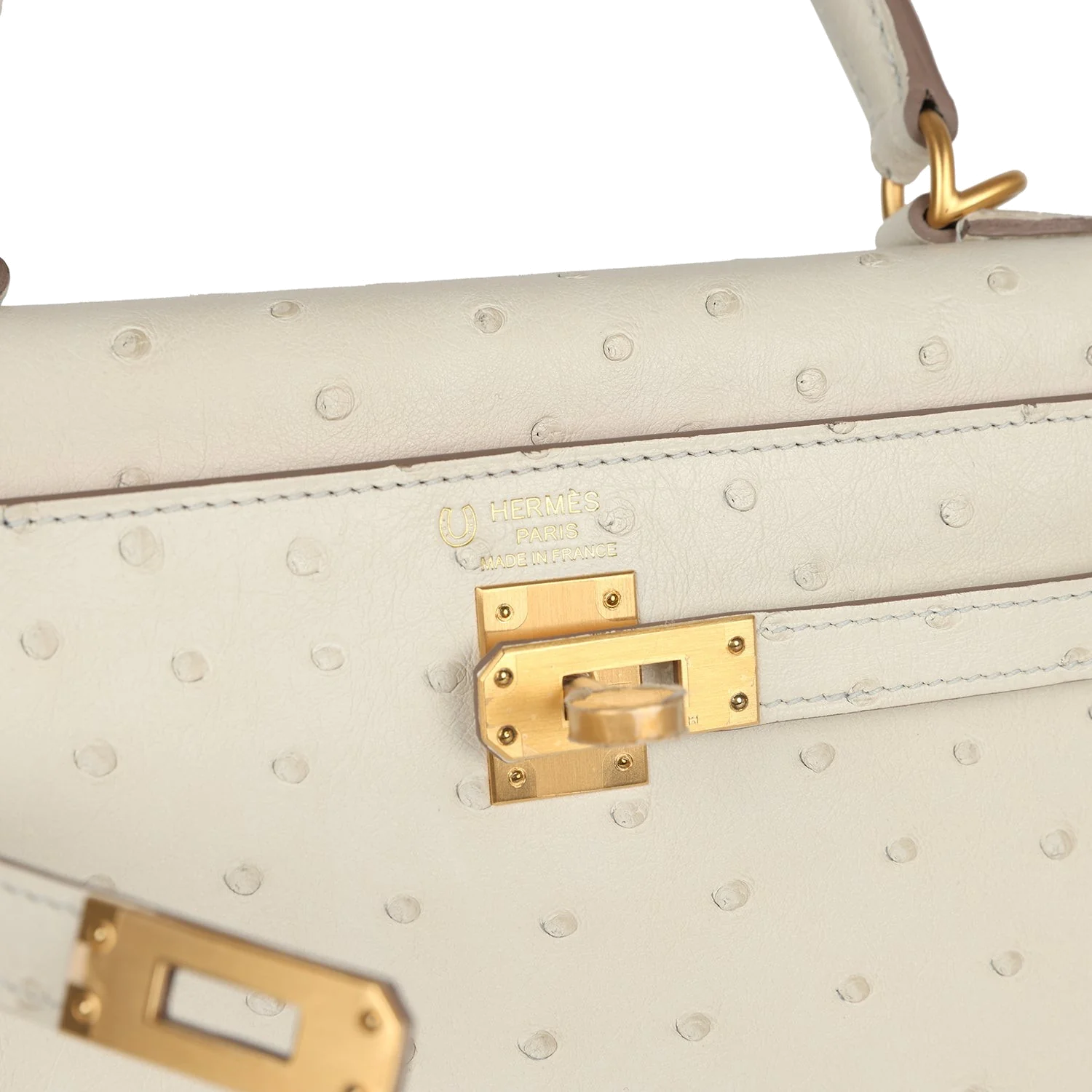 Hermes Special Order (HSS) Kelly Sellier 25 Beton Ostrich Verso Brushed Gold Hardware — фото 8