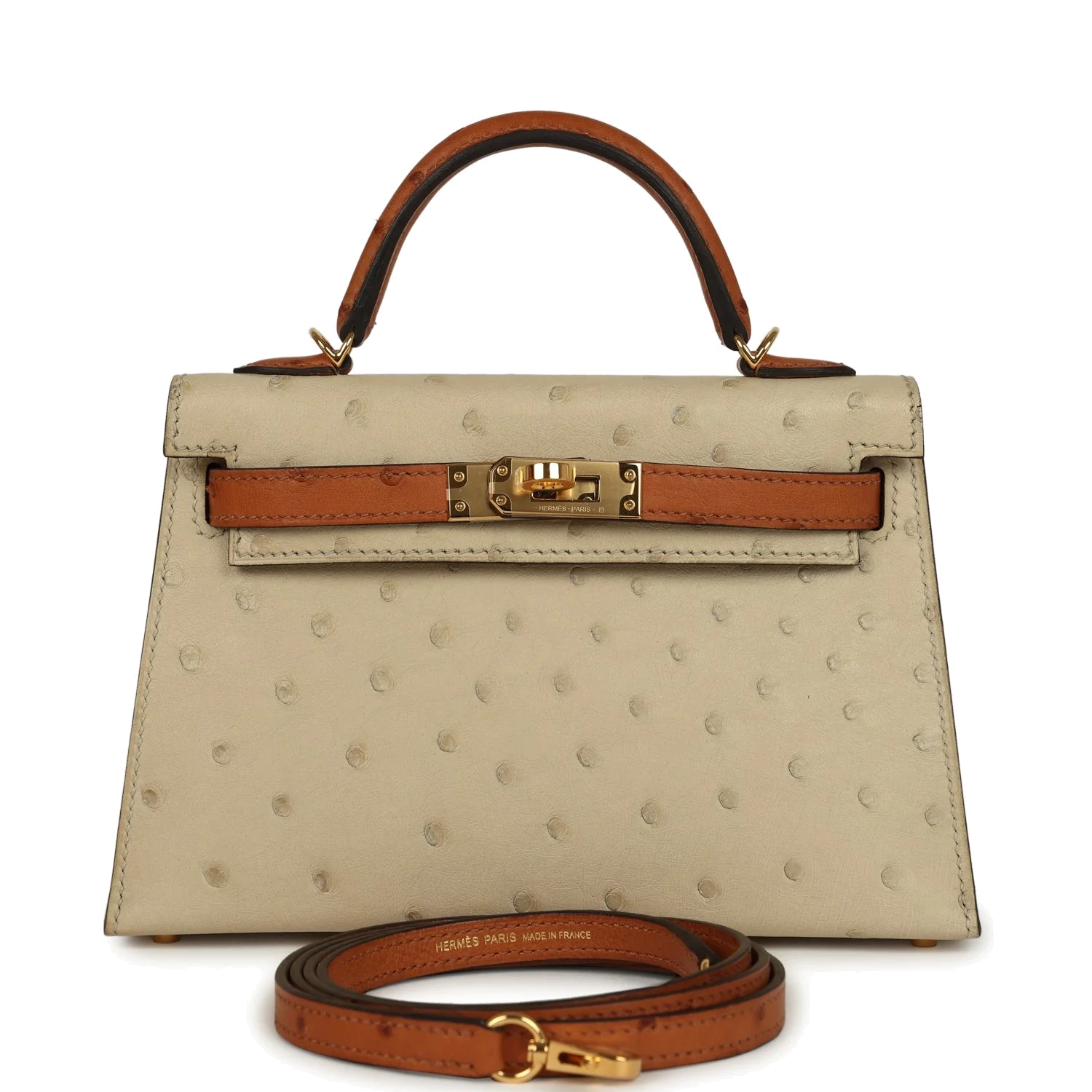 Hermes Special Order (HSS) Kelly Sellier 20 Parchemin and Cognac Ostrich Gold Hardware — фото 2