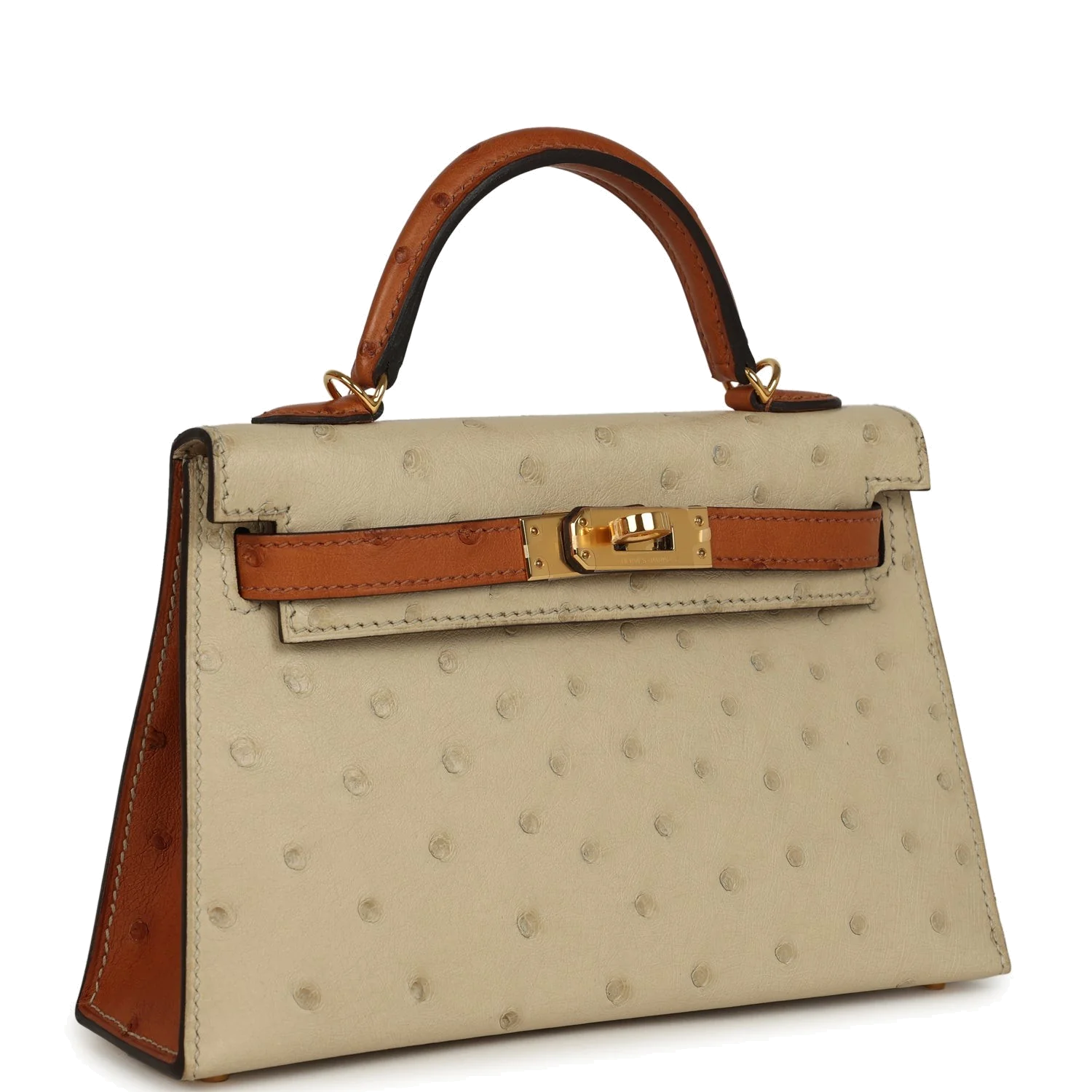 Hermes Special Order (HSS) Kelly Sellier 20 Parchemin and Cognac Ostrich Gold Hardware — фото 3