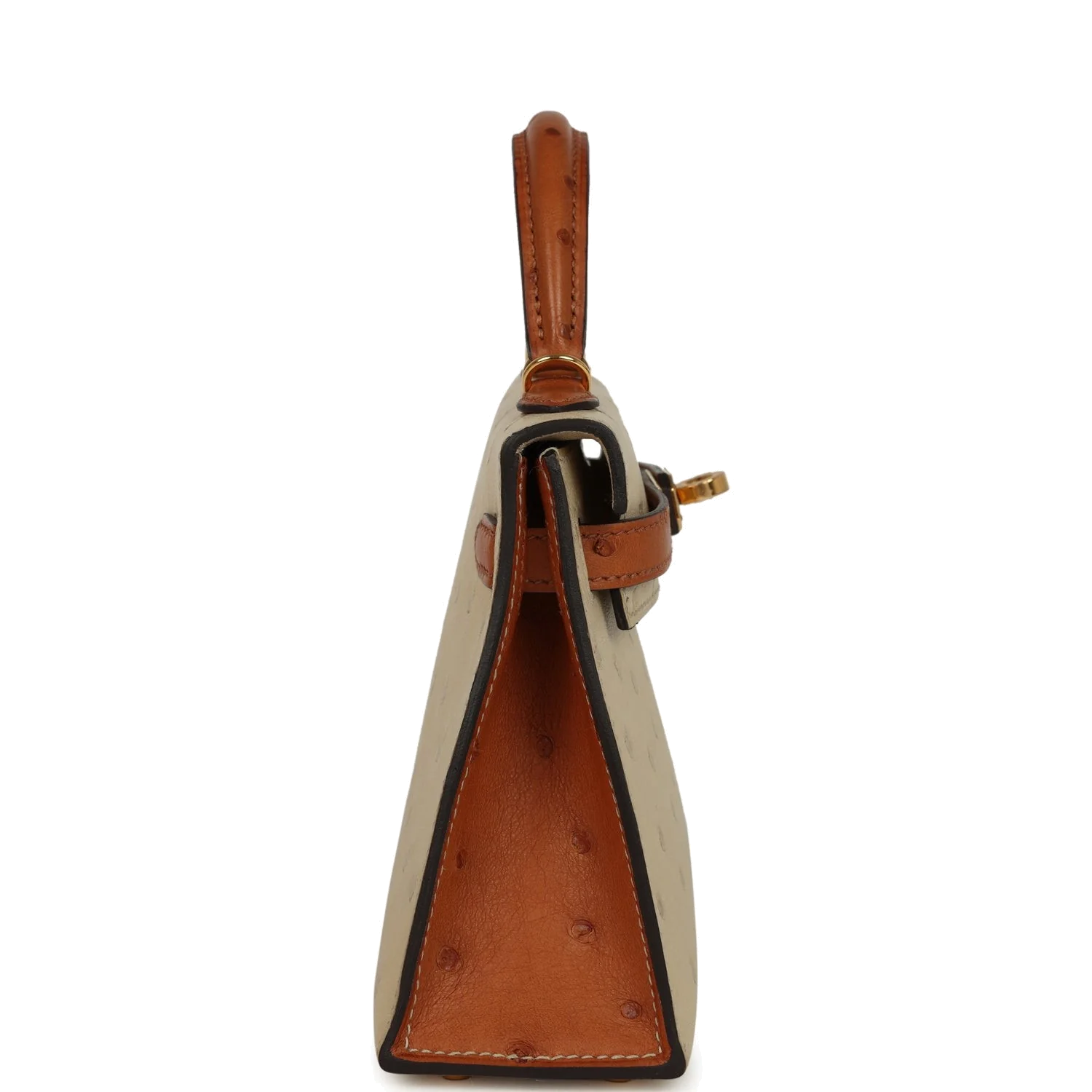 Hermes Special Order (HSS) Kelly Sellier 20 Parchemin and Cognac Ostrich Gold Hardware — фото 4