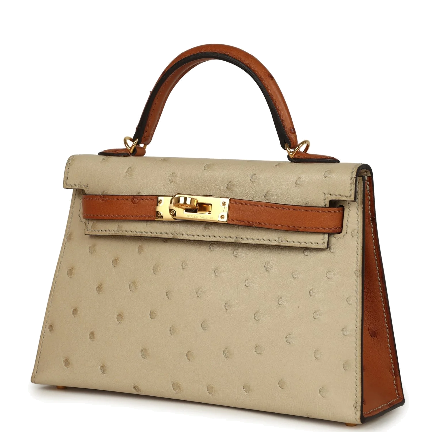 Hermes Special Order (HSS) Kelly Sellier 20 Parchemin and Cognac Ostrich Gold Hardware — фото 6