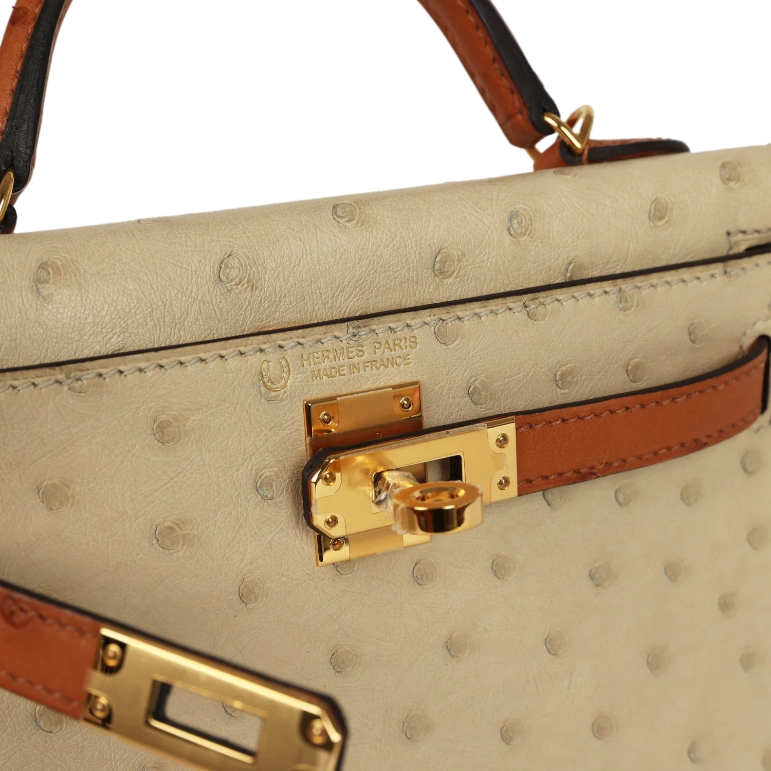 Hermes Special Order (HSS) Kelly Sellier 20 Parchemin and Cognac Ostrich Gold Hardware — фото 8