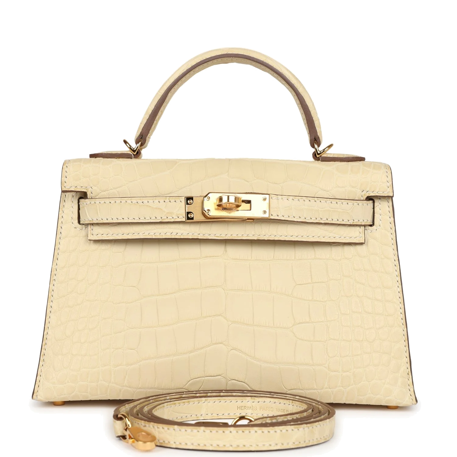 Hermes Kelly Sellier 20 Vanille Matte Alligator Gold Hardware