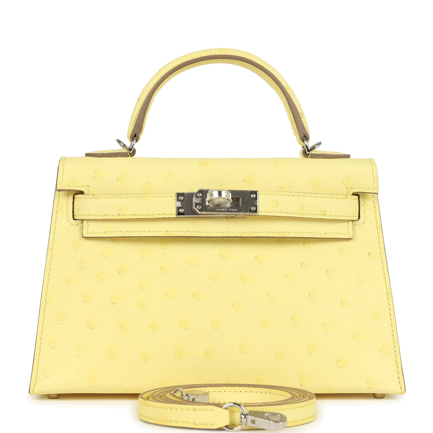 Hermes Kelly Sellier 20 Limoncello Ostrich Palladium Hardware — фото 2